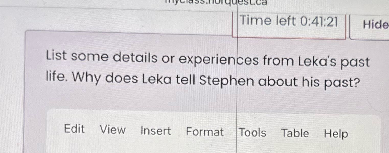 myclass.forquest.ca Time left 0:41:21 Hide List