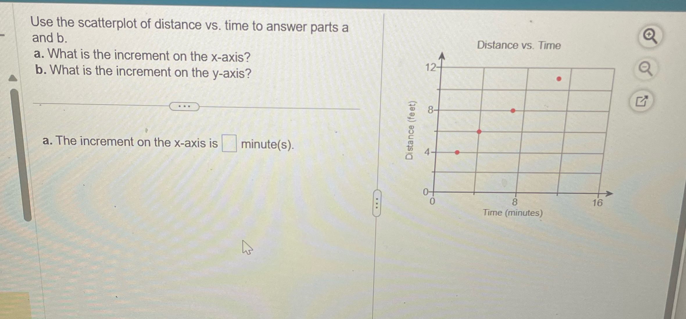 Use the scatterplot of distance vs. time to