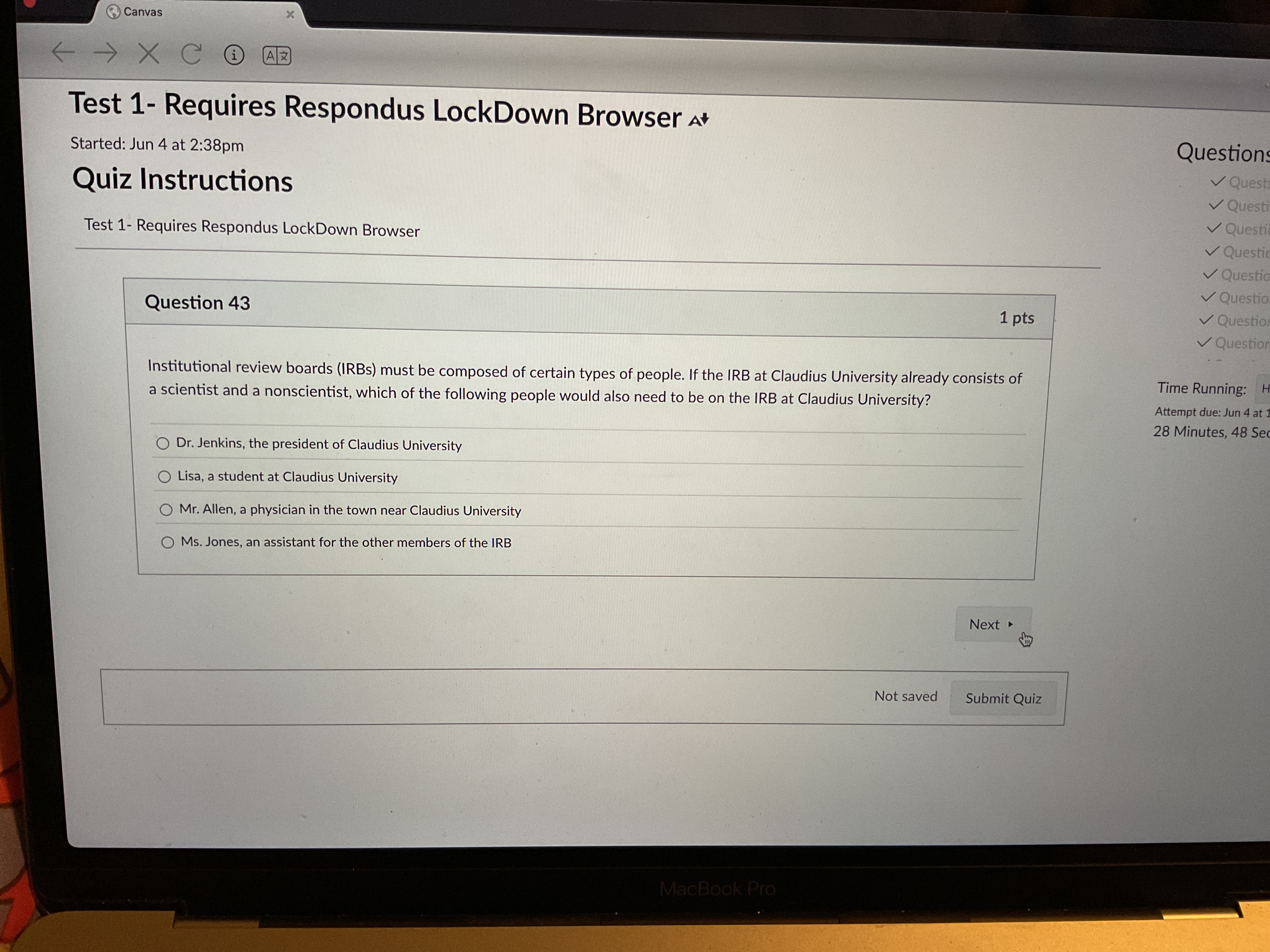 answer Canvas Test 1- Requires Respondus LockDown