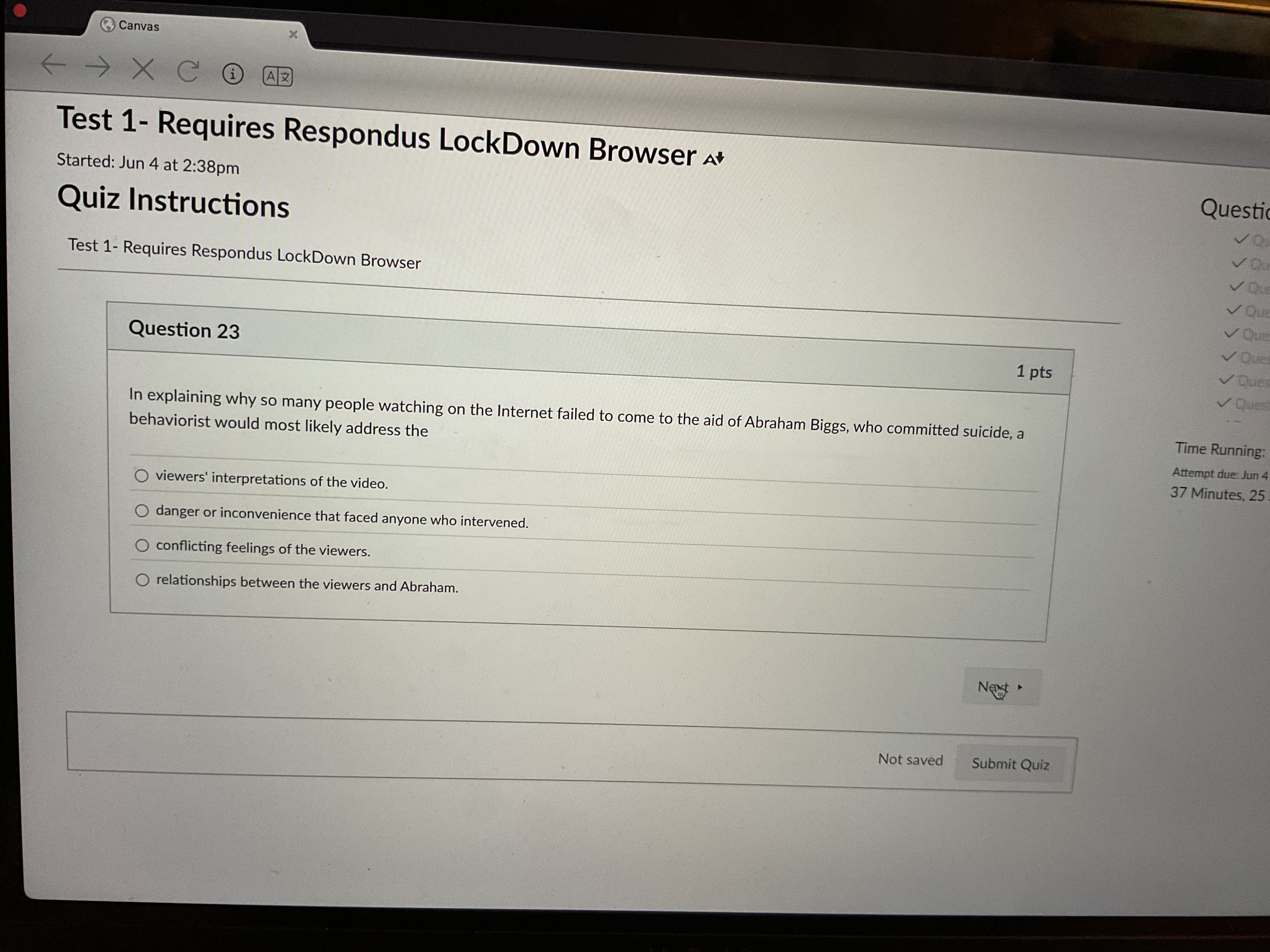 answer Canvas Test 1- Requires Respondus LockDown