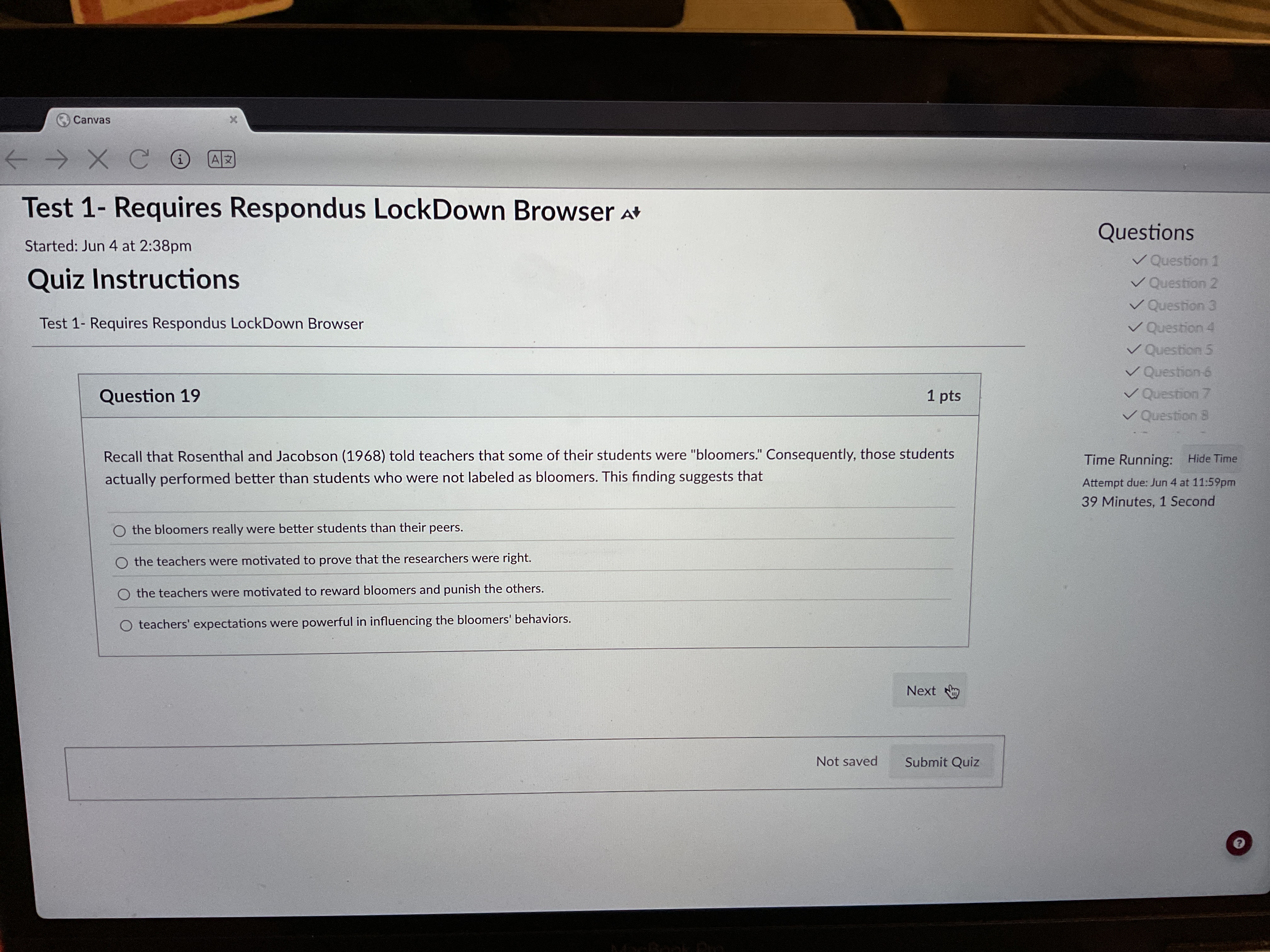 answer Canvas Test 1- Requires Respondus LockDown