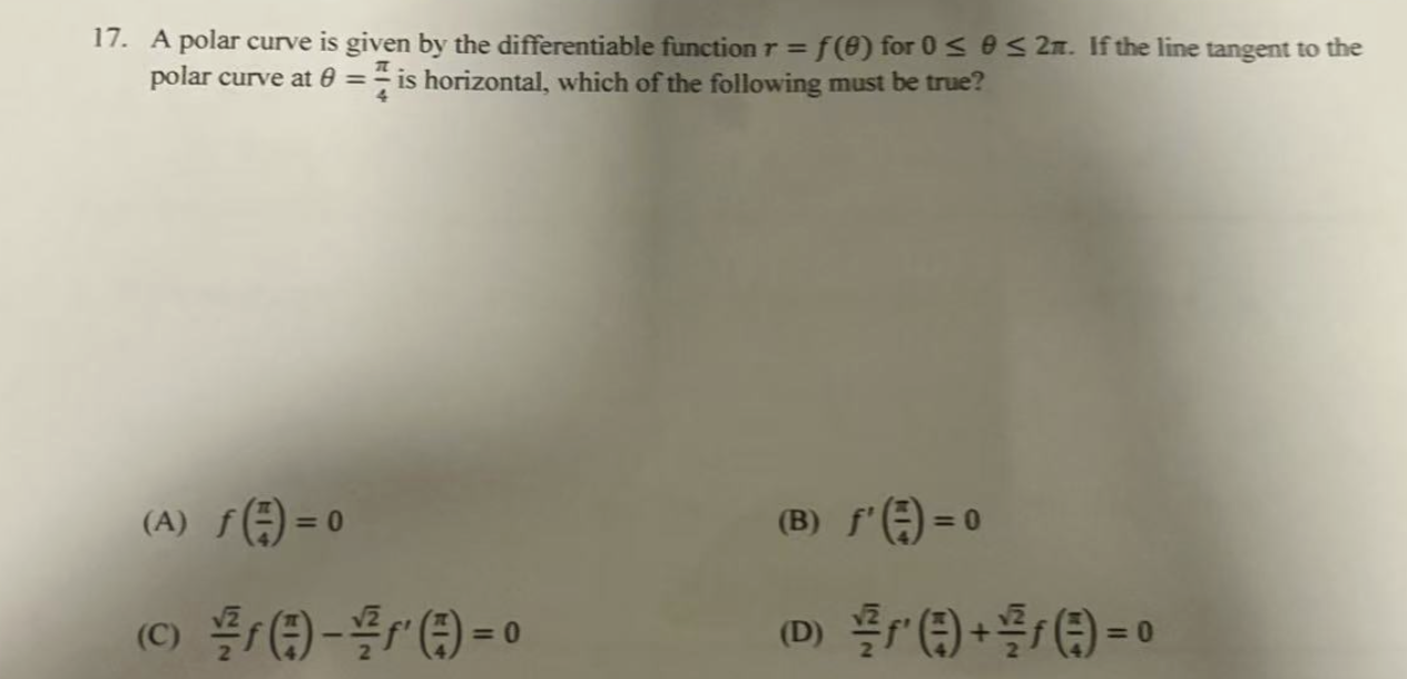 . 17. A polar curve is given by the