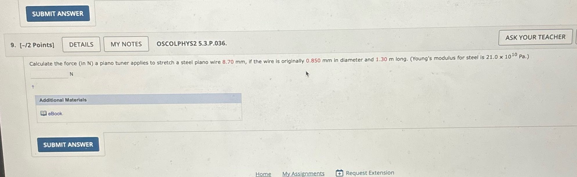 SUBMIT ANSWER 9. [-/2 Points] DETAILS MY NOTES