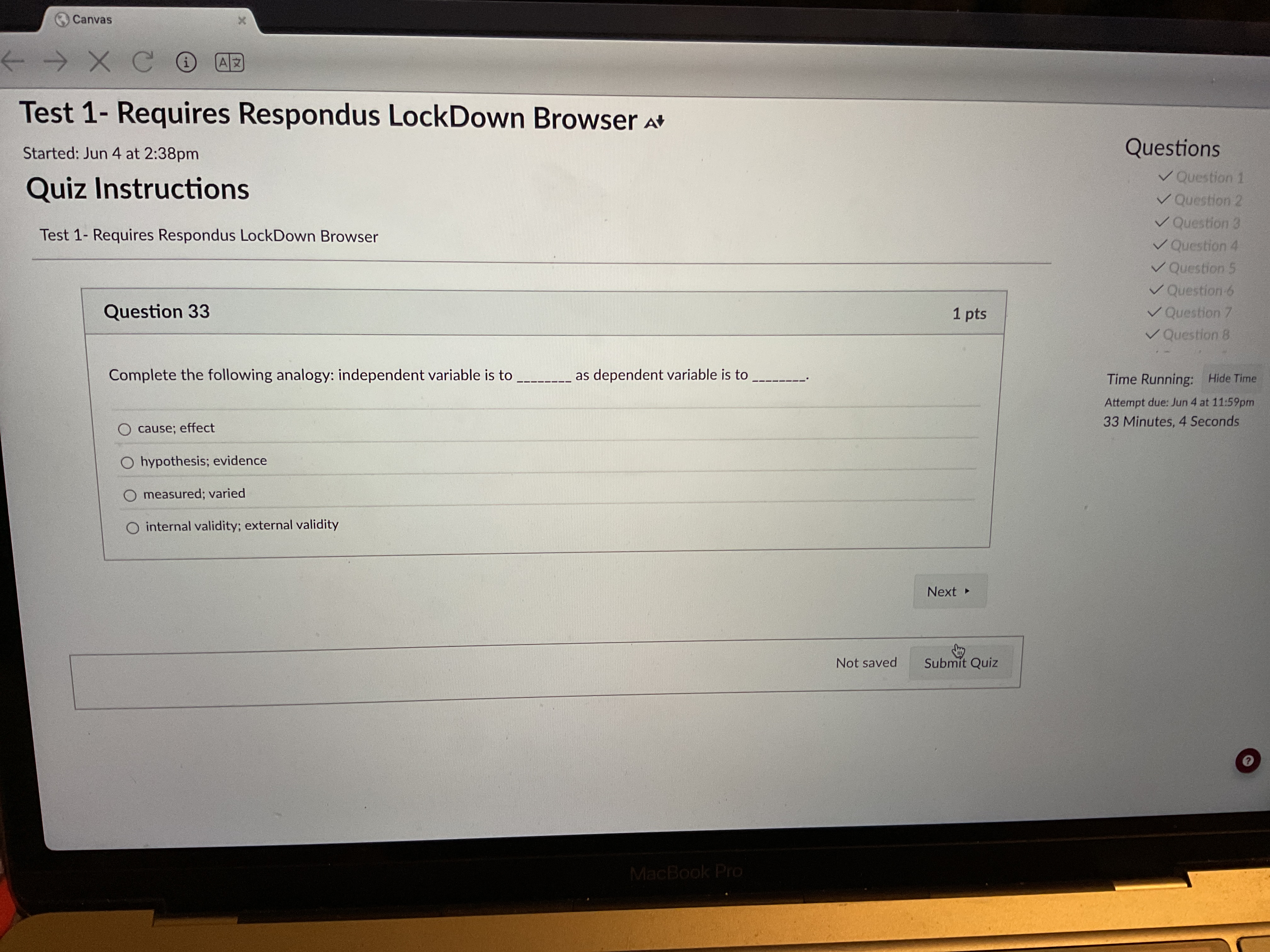 answer Canvas - X CO Test 1- Requires Respondus