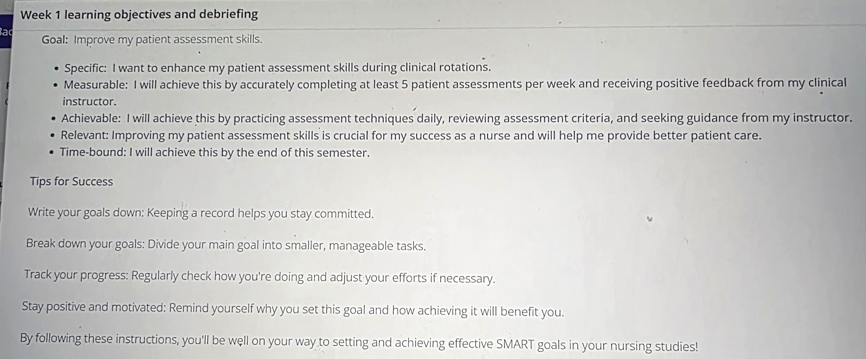 . learning objectives smart goals? . strategies