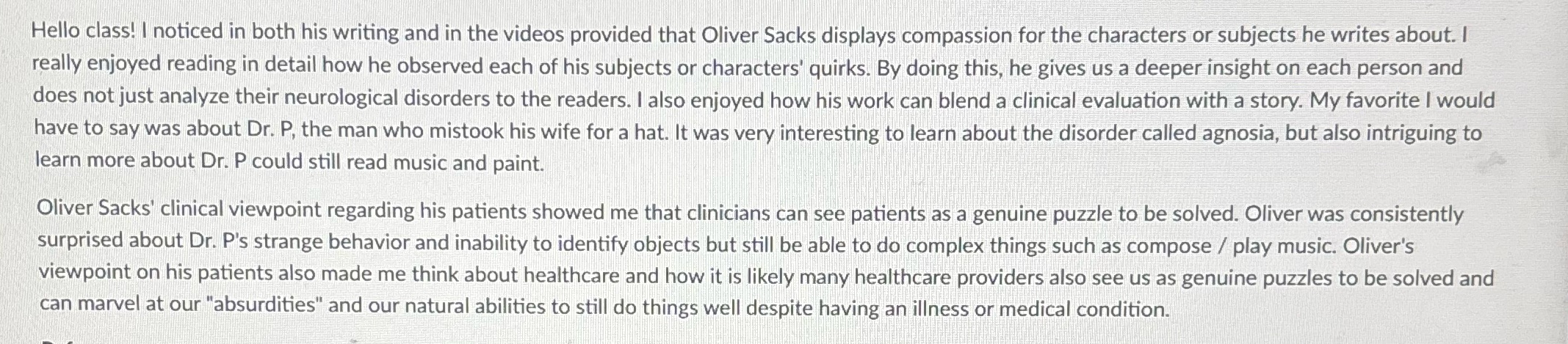 Response to this discussion post Hello class! |