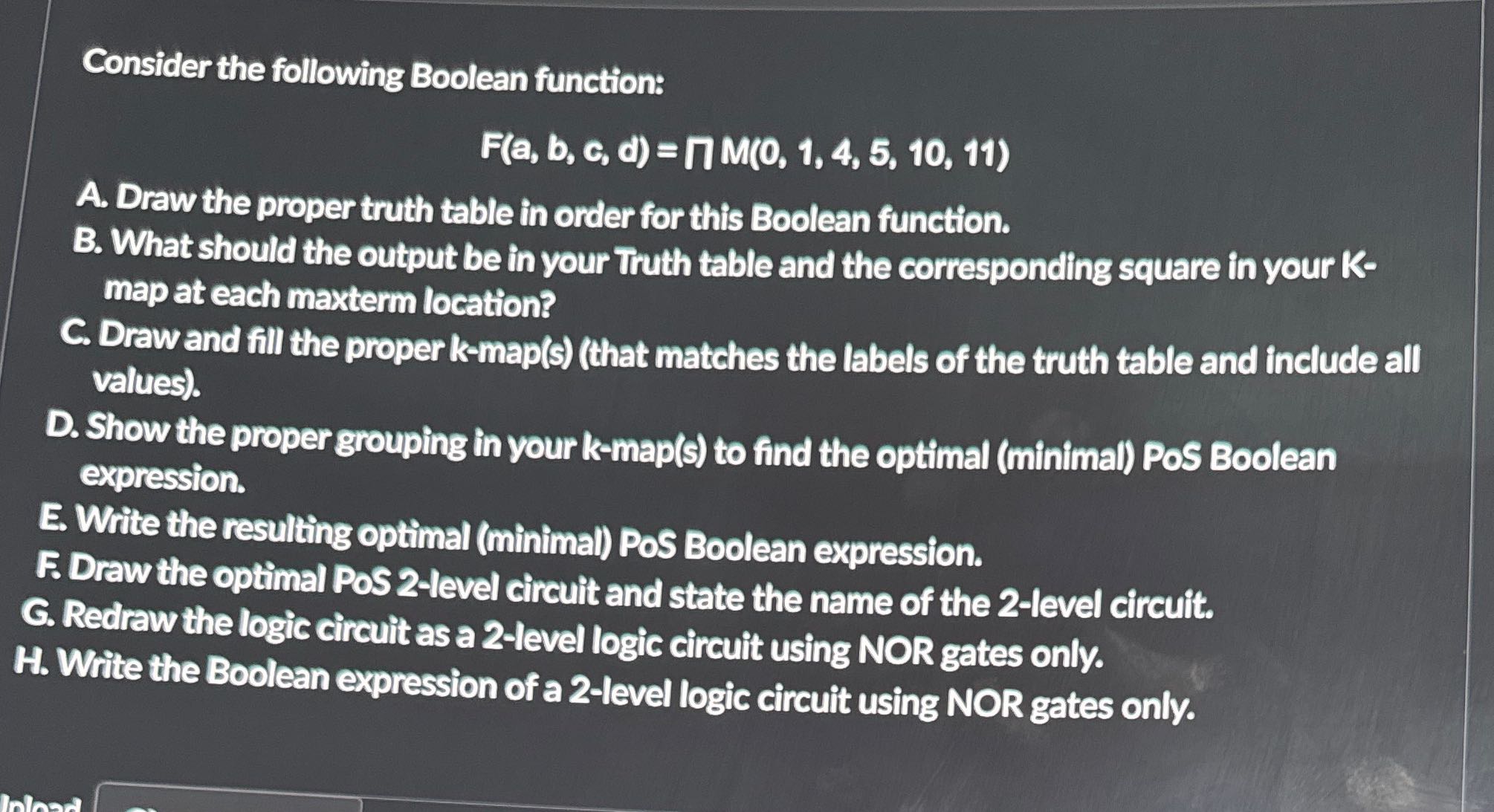 Solve Consider the following Boolean function: