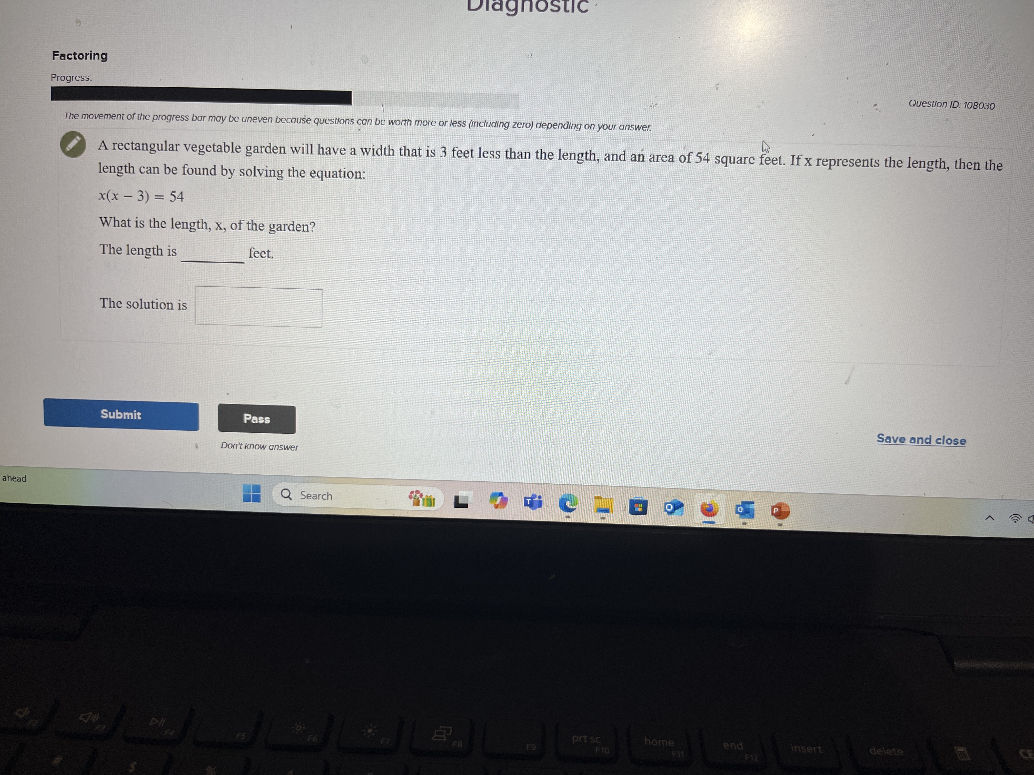 Solve WIagGnoOstic Factoring Progress: Question