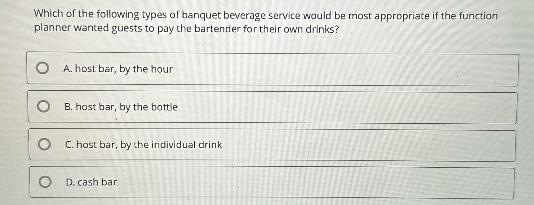 . Which of the following types of banquet