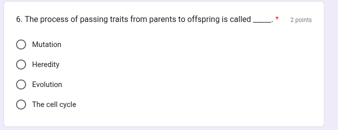 answer 6. The process of passing traits from