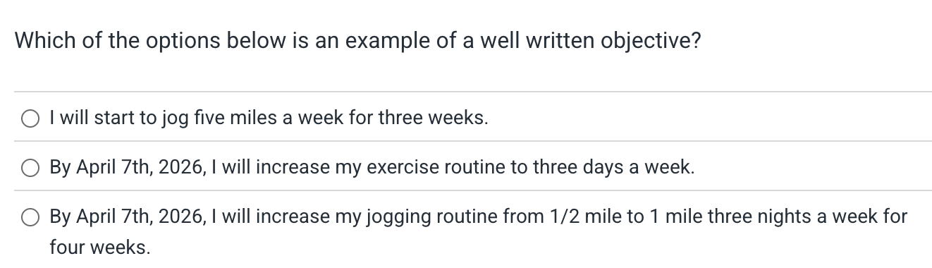 Answer Which of the options below is an example