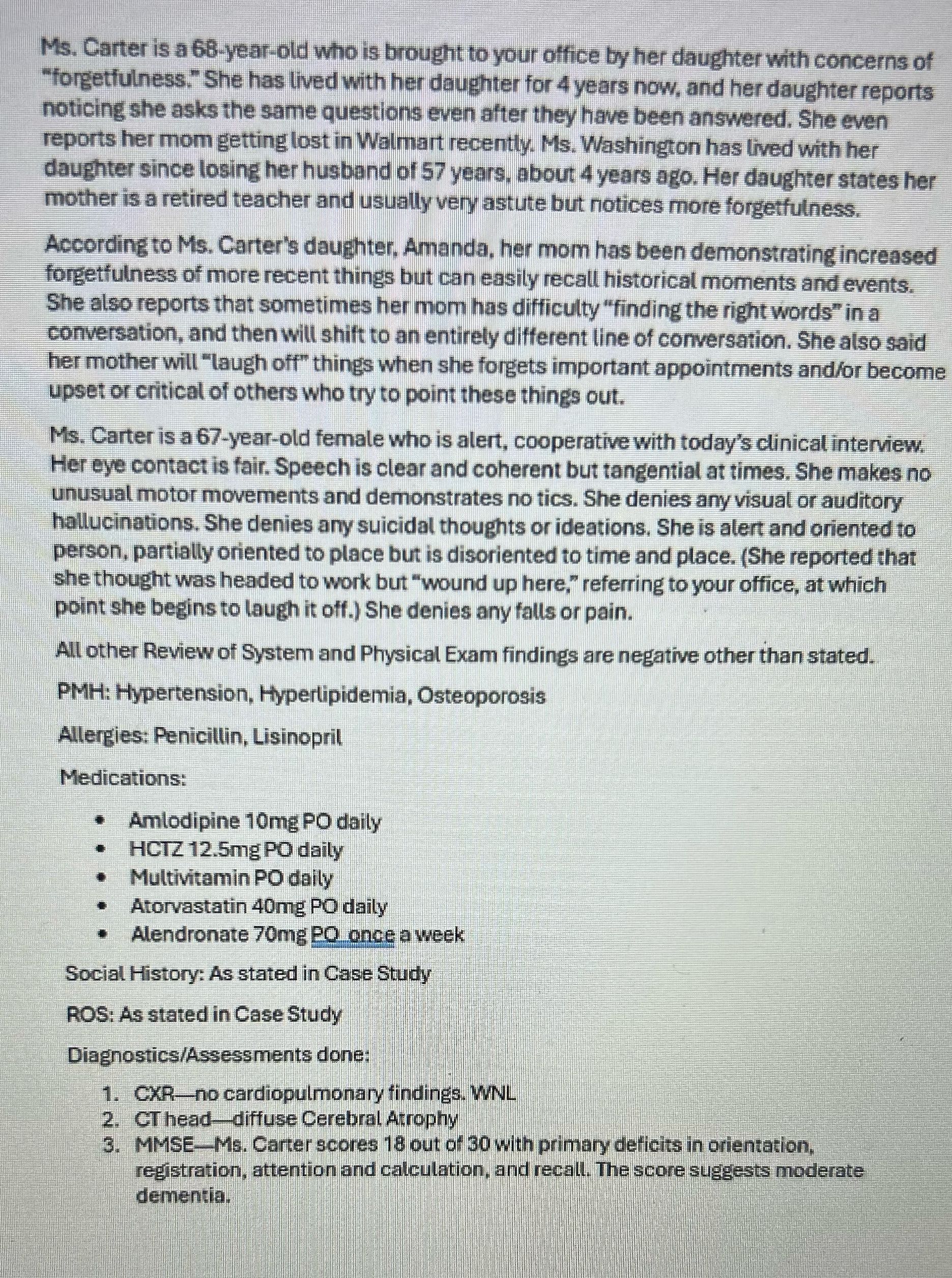 Present a case in SBAR format Ms. Carter is a