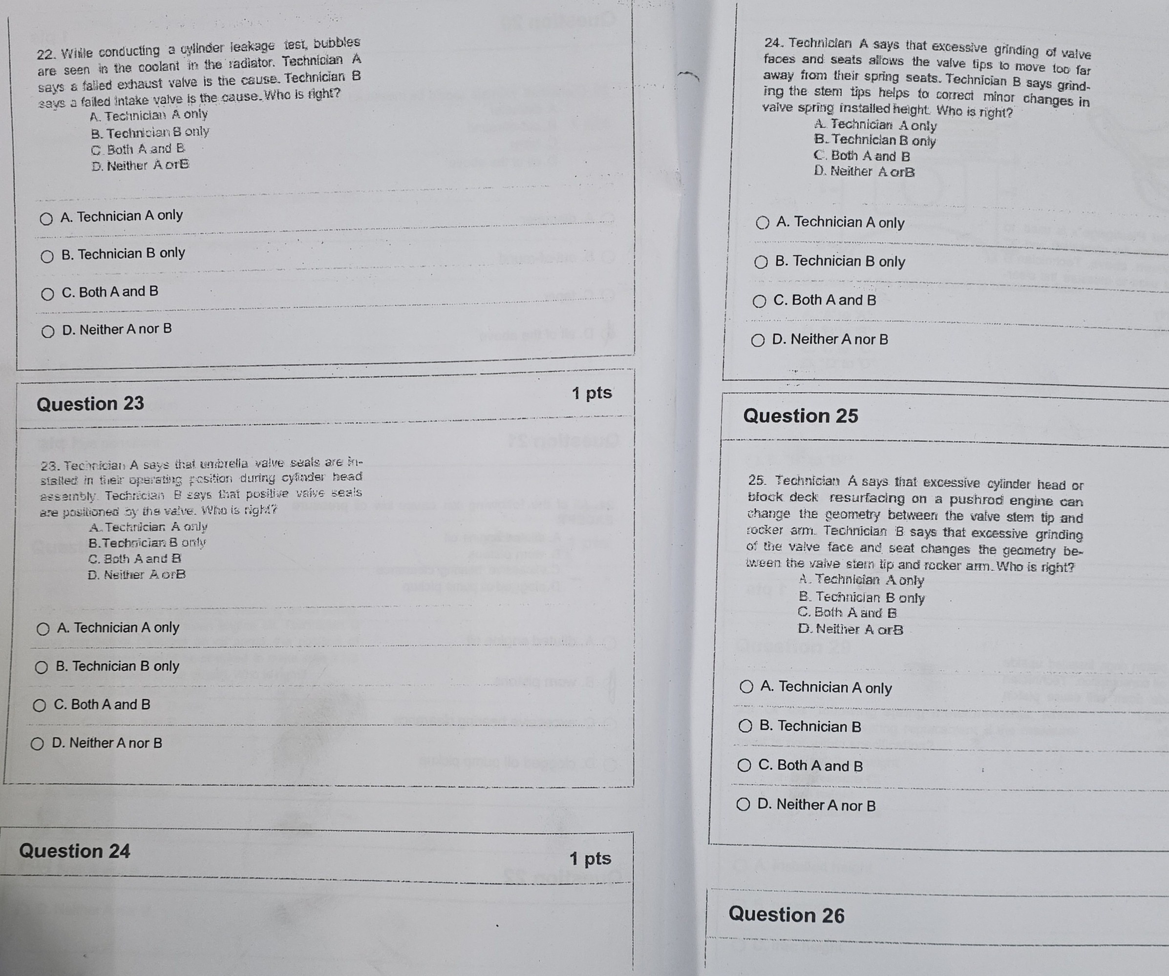 22. While conducting a cylinder leakage test,
