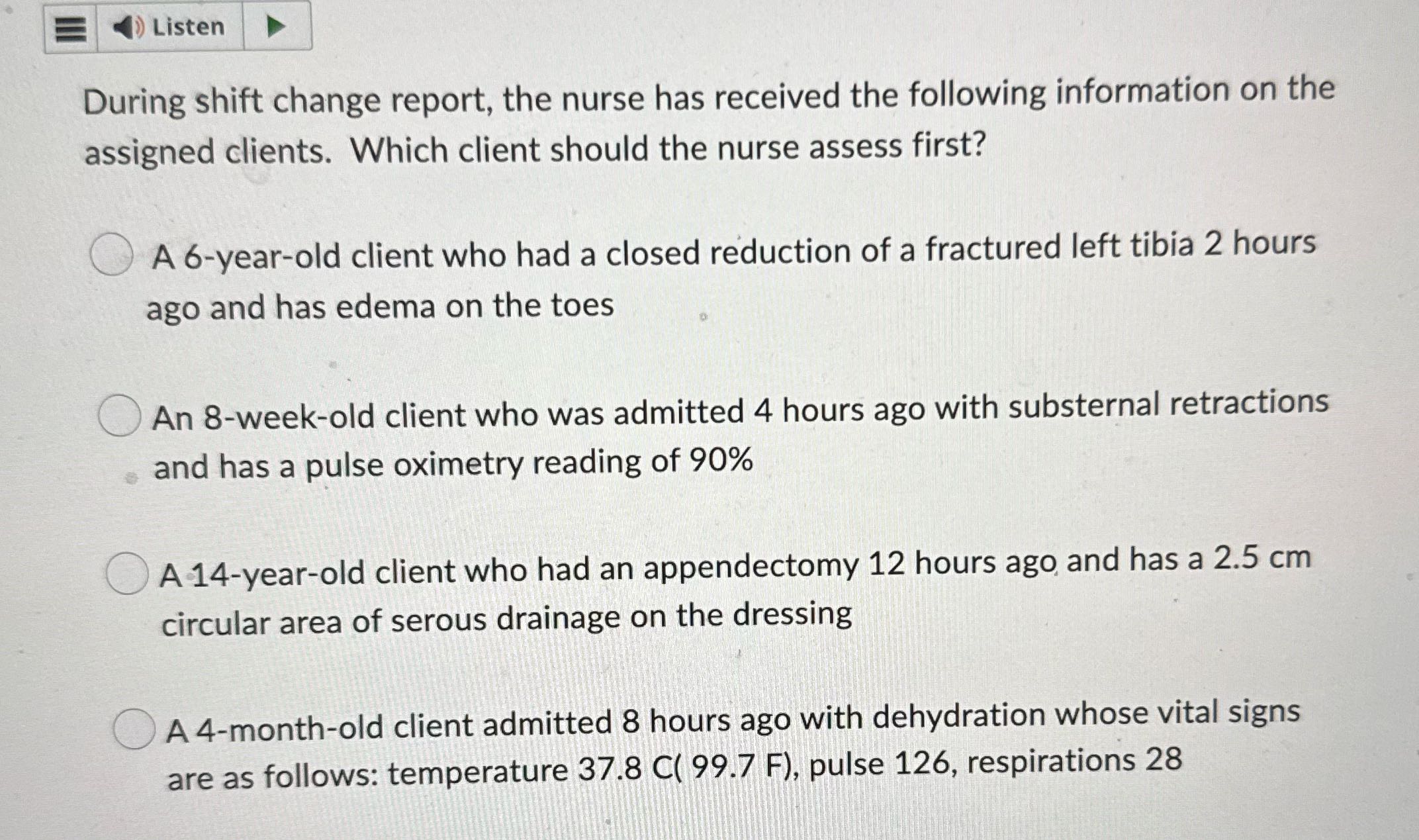 =z\" Listen | > | During shift change report, the