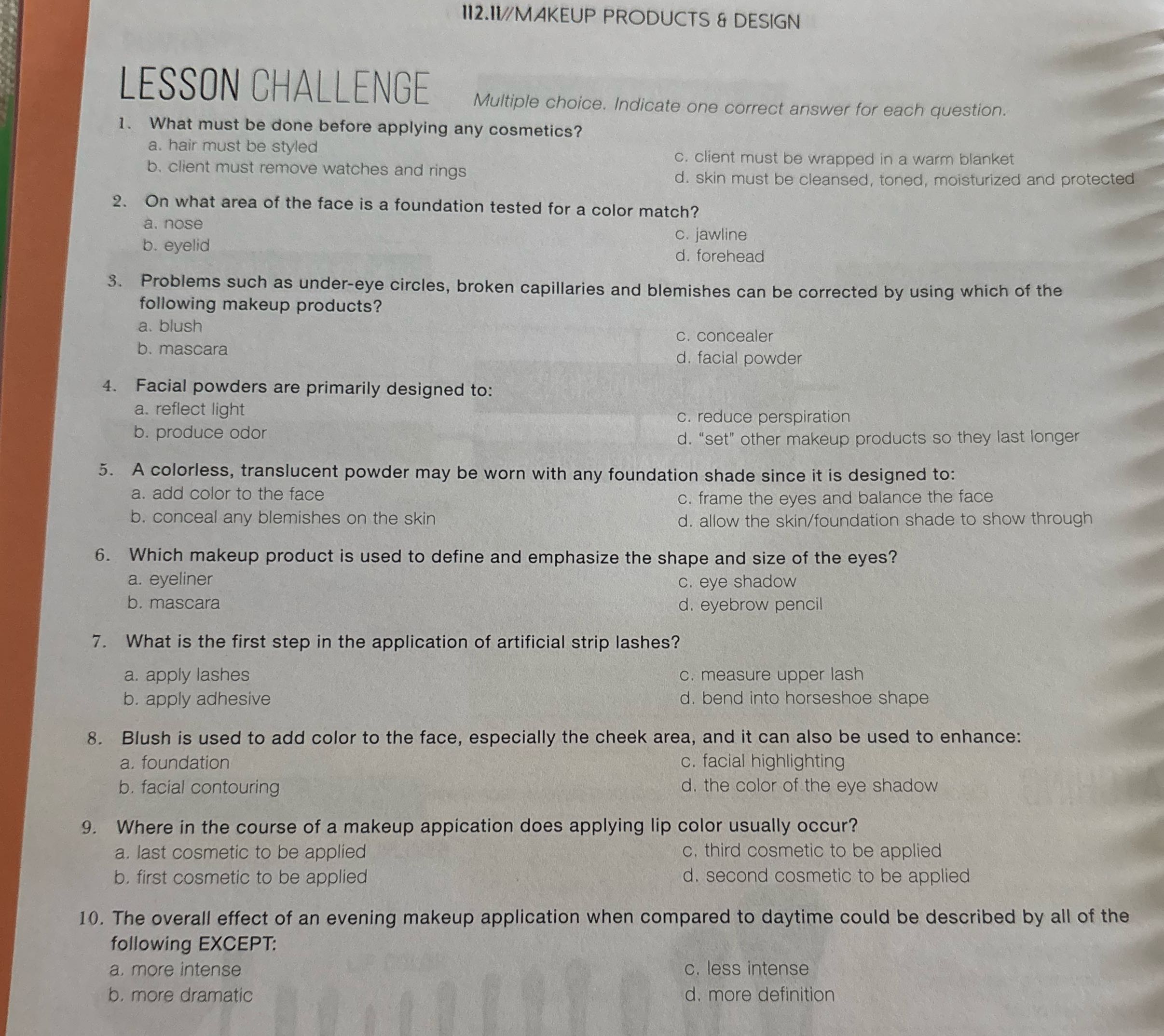 112.11/MAKEUP PRODUCTS & DESIGN LESSON CHALLENGE