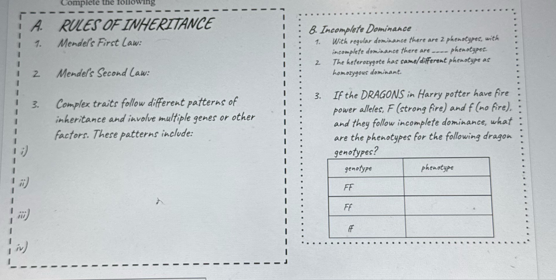 Ask Complete the following - - - - - - A. RULES