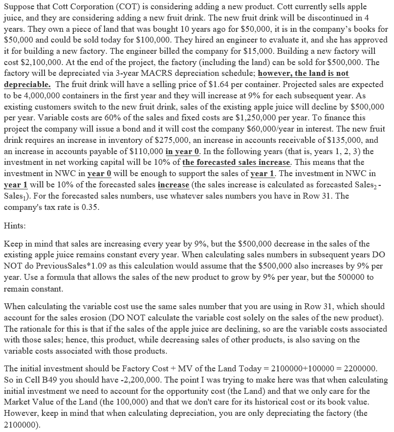 A B Cc D E Cott Corporation Fruit Drink Project