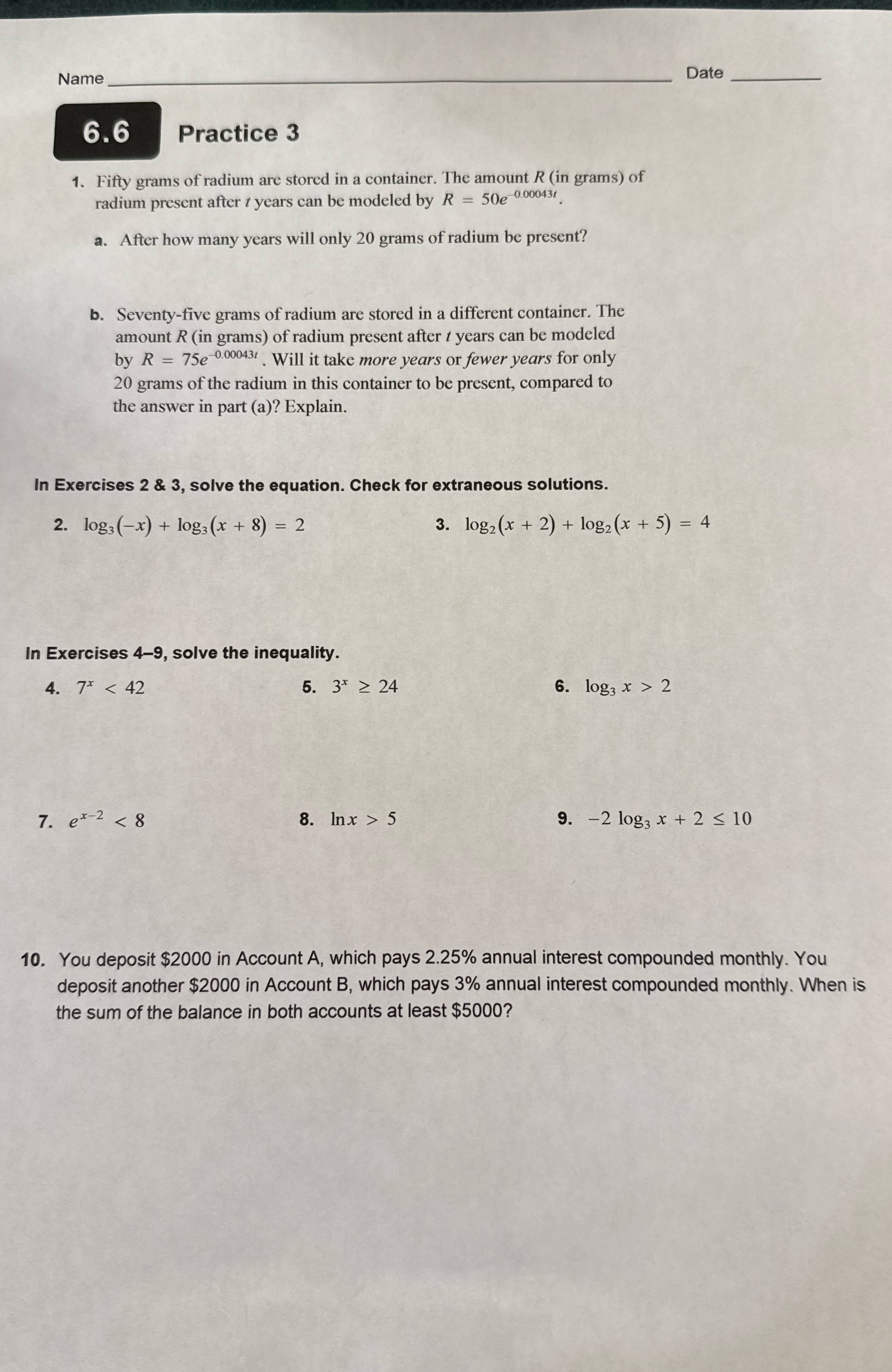 please answer all questions and show work. Thanks