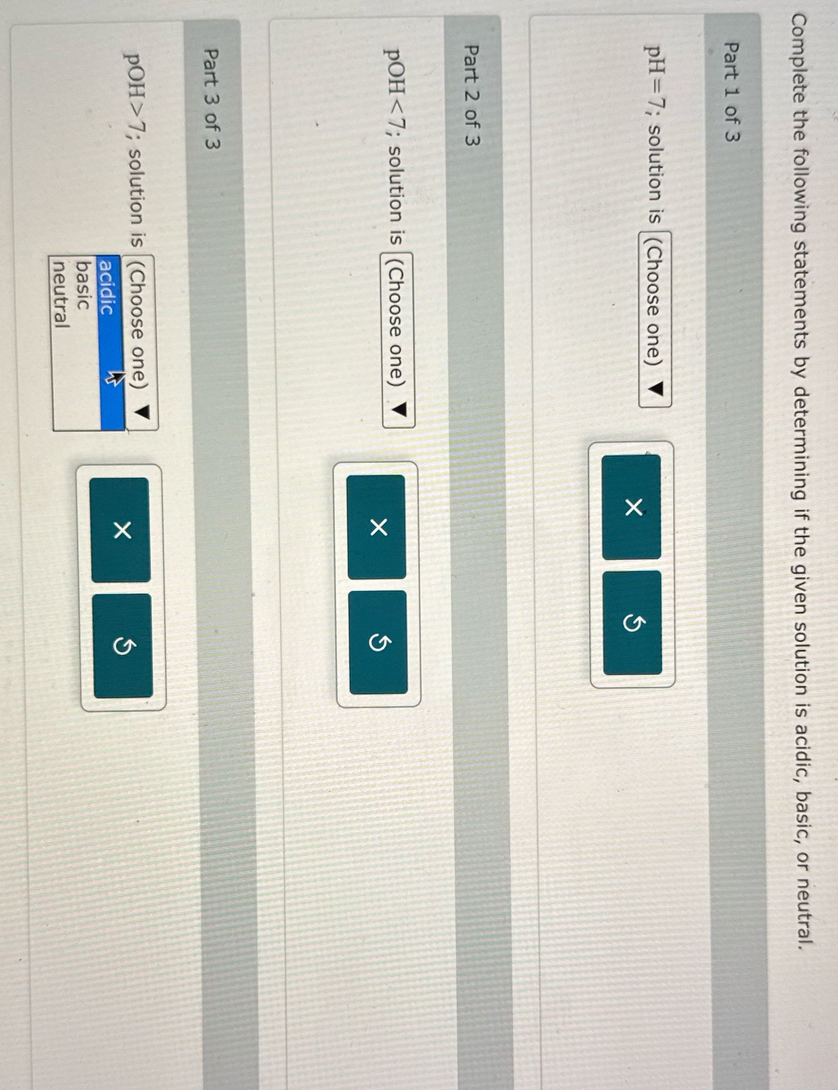 Complete the following statements by determining