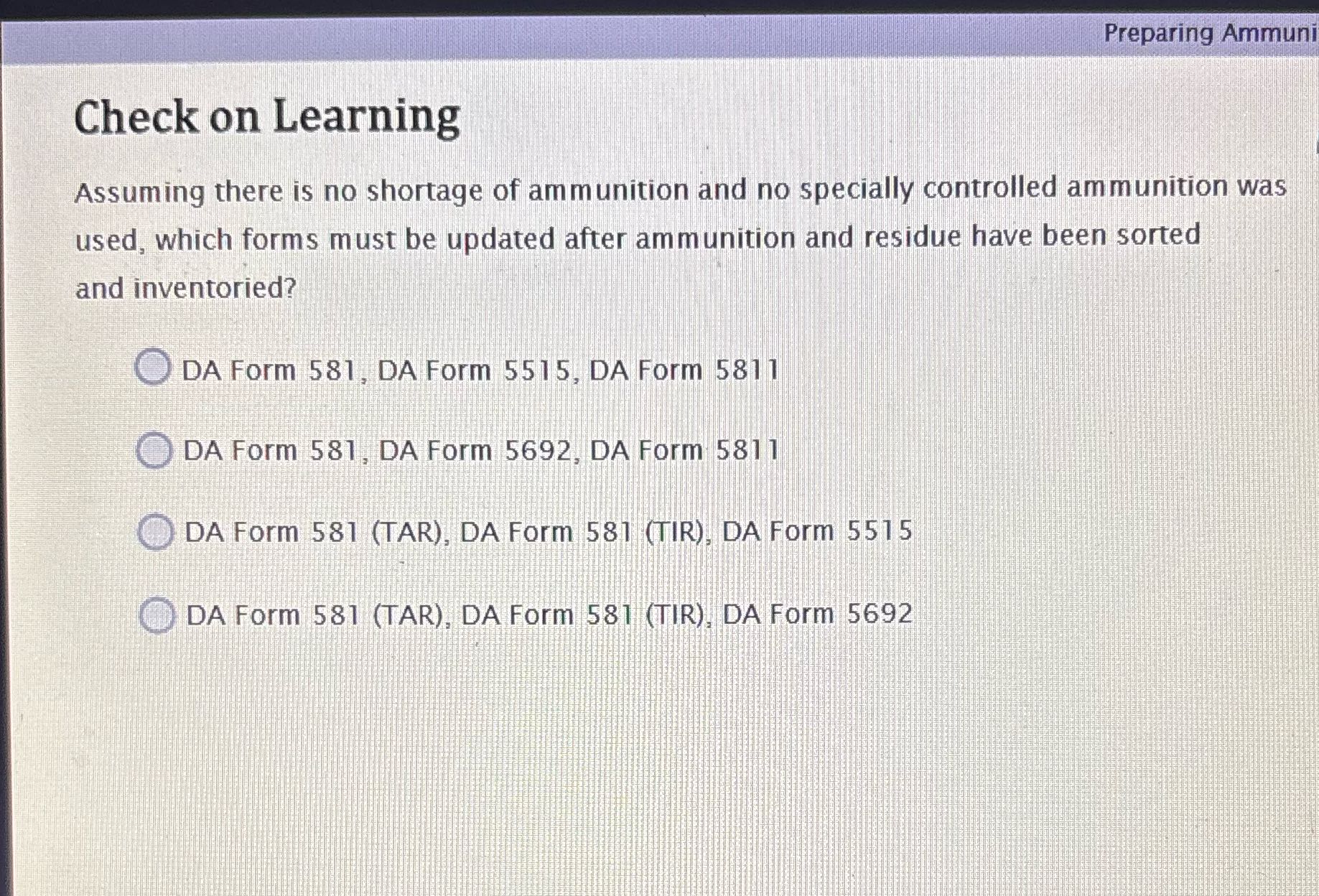 ? Preparing Ammuni Check on Learning Assuming