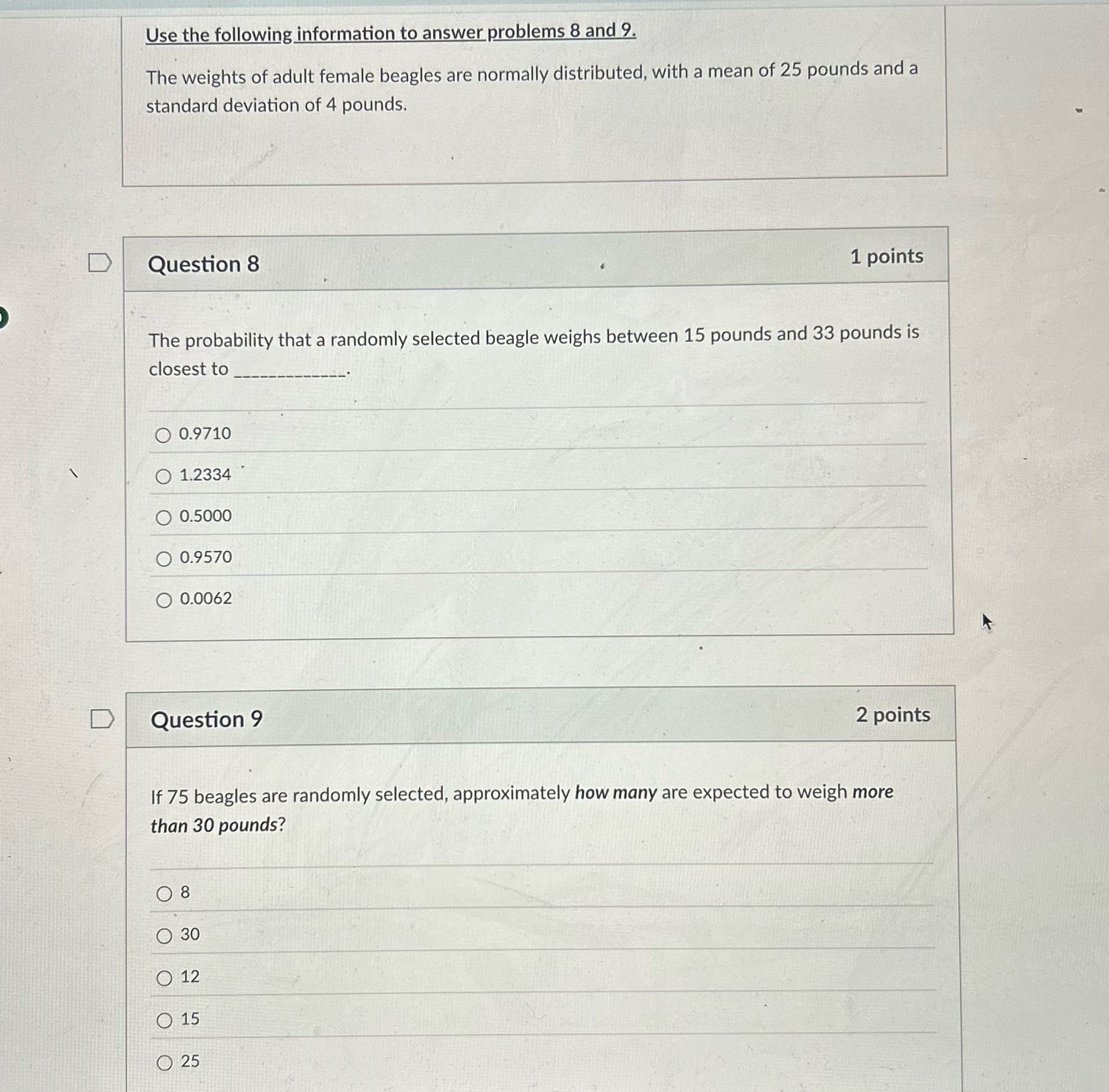 Use the following information to answer problems