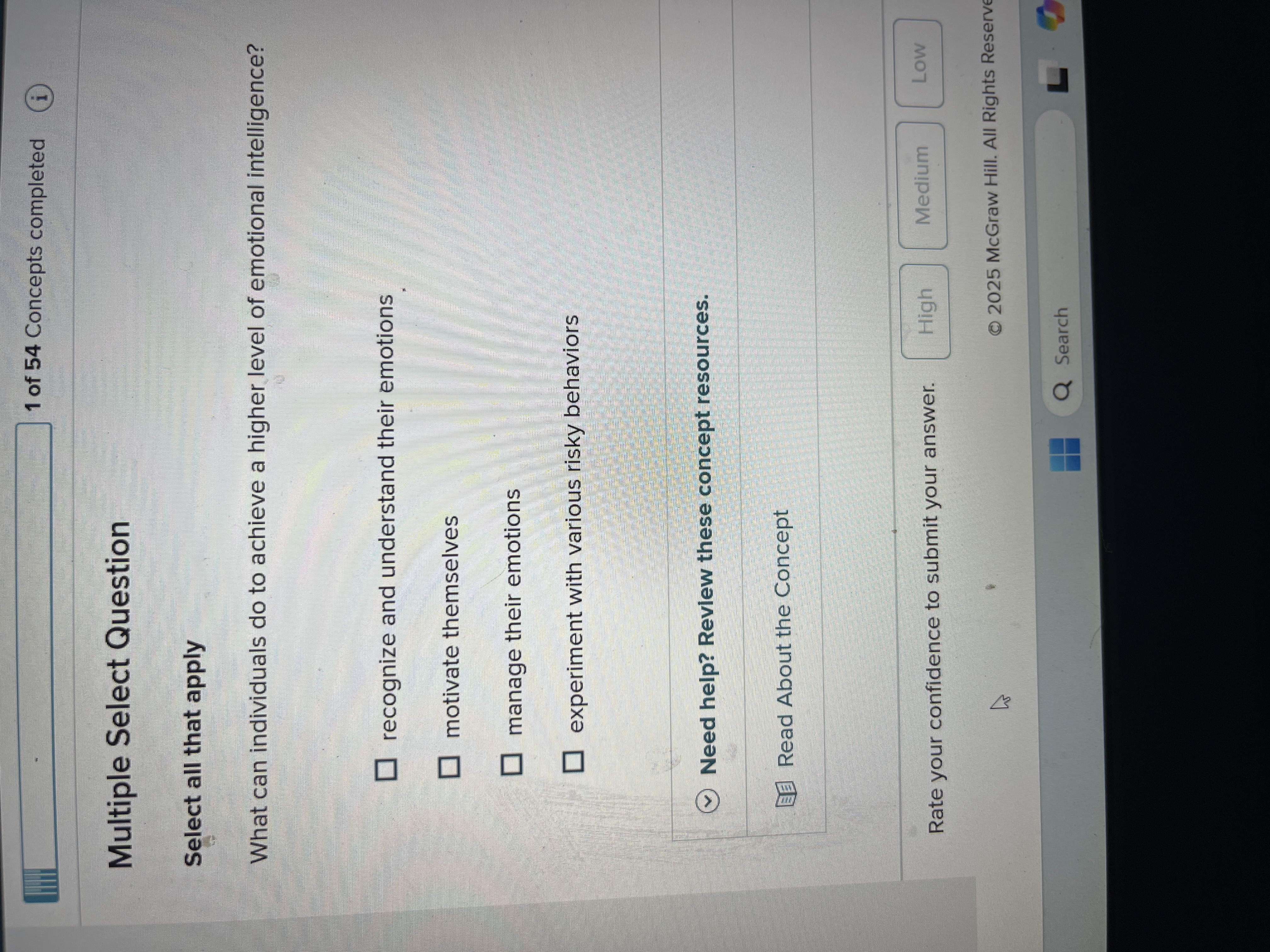 Answer 1 of 54 Concepts completed (i Multiple