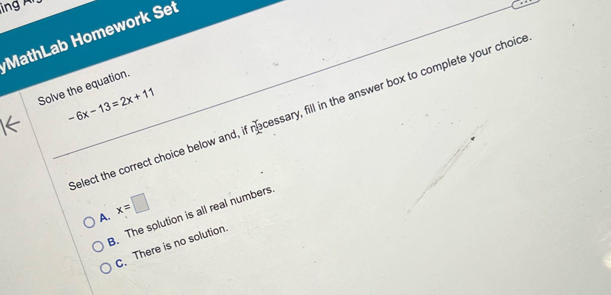 ing hi yMathLab Homework Set Solve the equation.
