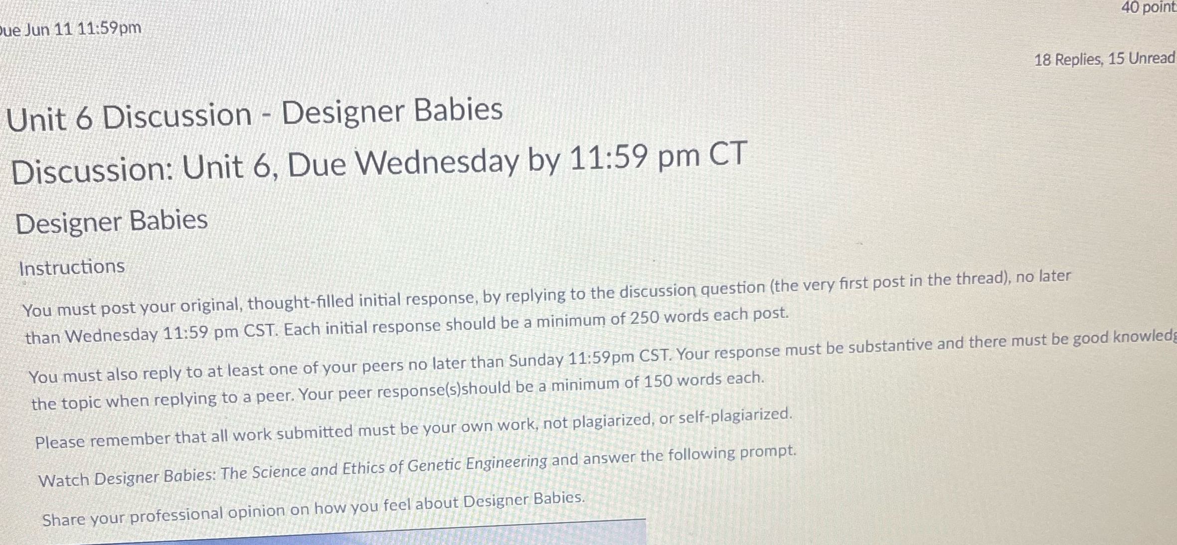 ue Jun 11 11:59pm 40 point 18 Replies, 15 Unread