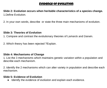 answer, no big words. EVIDence OF EVOLUTION Slide