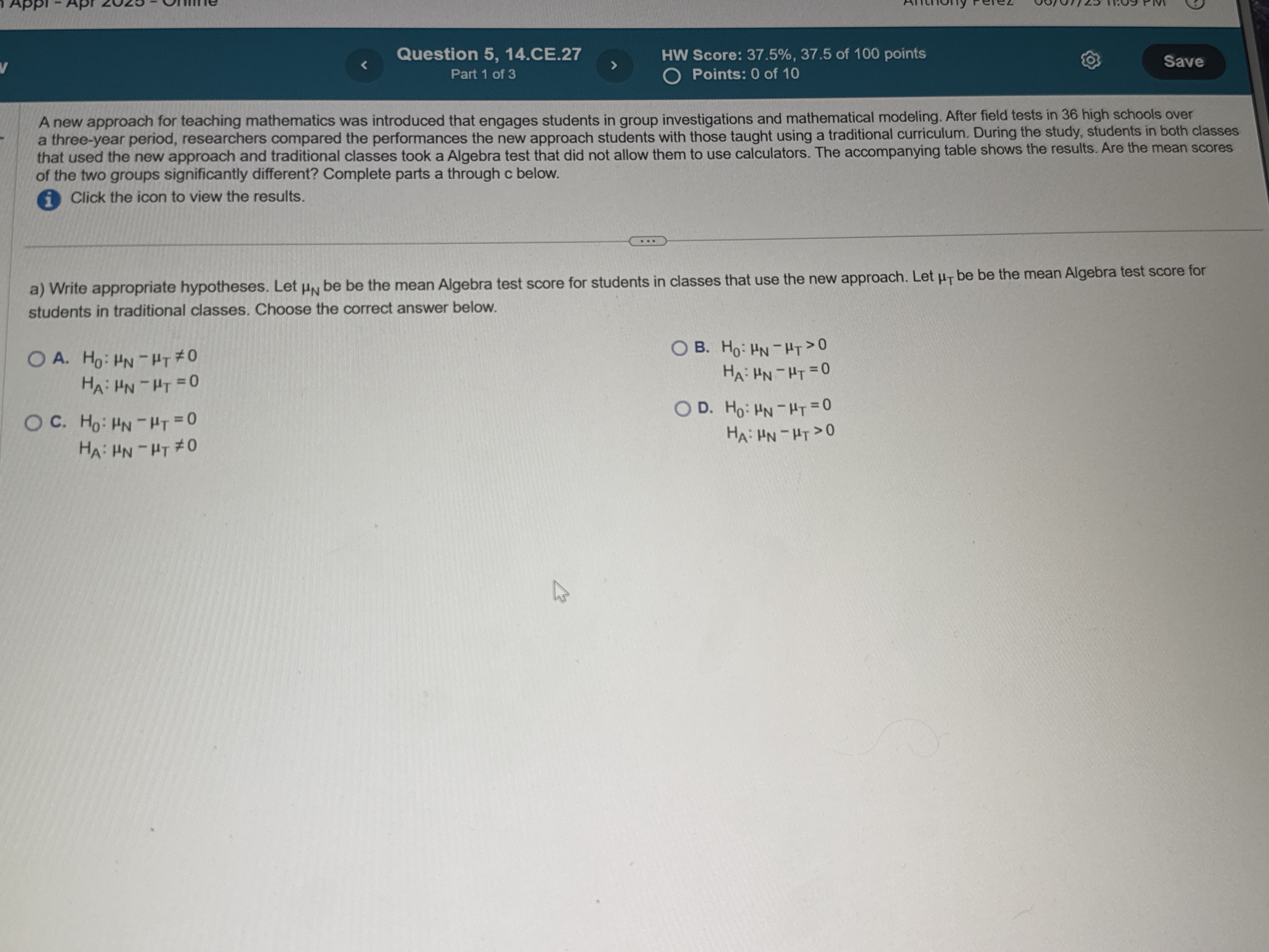 Solve Question 5, 14.CE.27 HW Score: 37.5%, 37.5