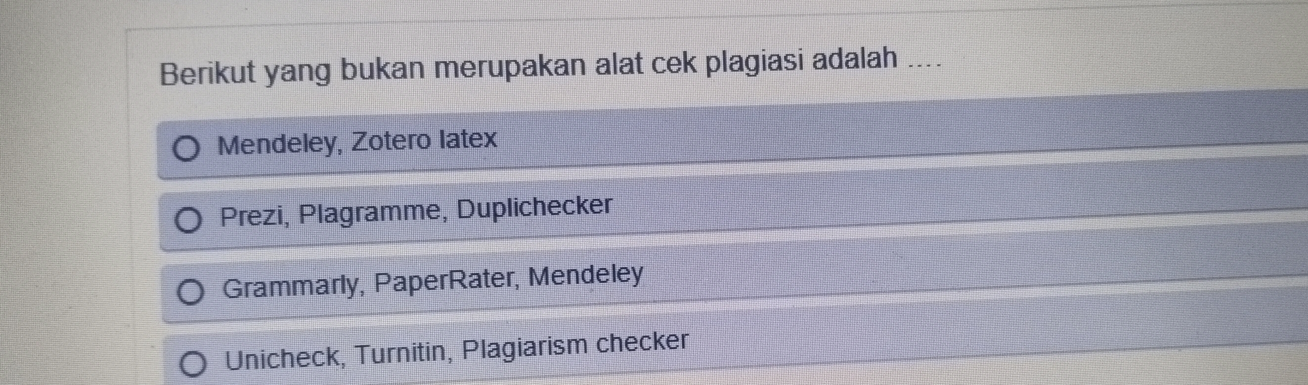 Berikut yang bukan merupakan alat cek plagiasi