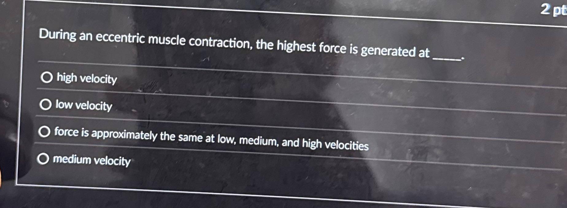 2 pt During an eccentric muscle contraction, the