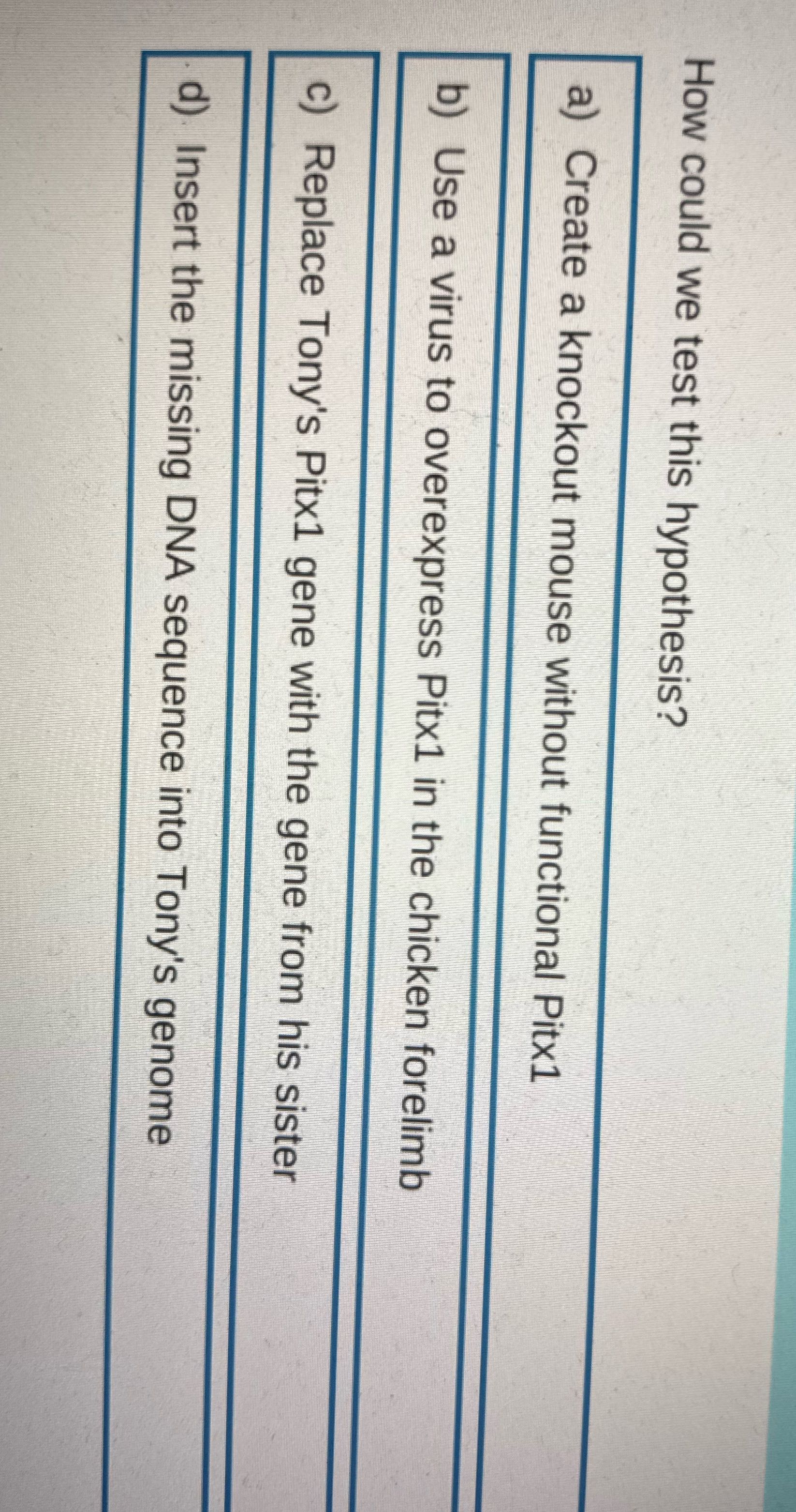 How could we test this hypothesis? a) Create a