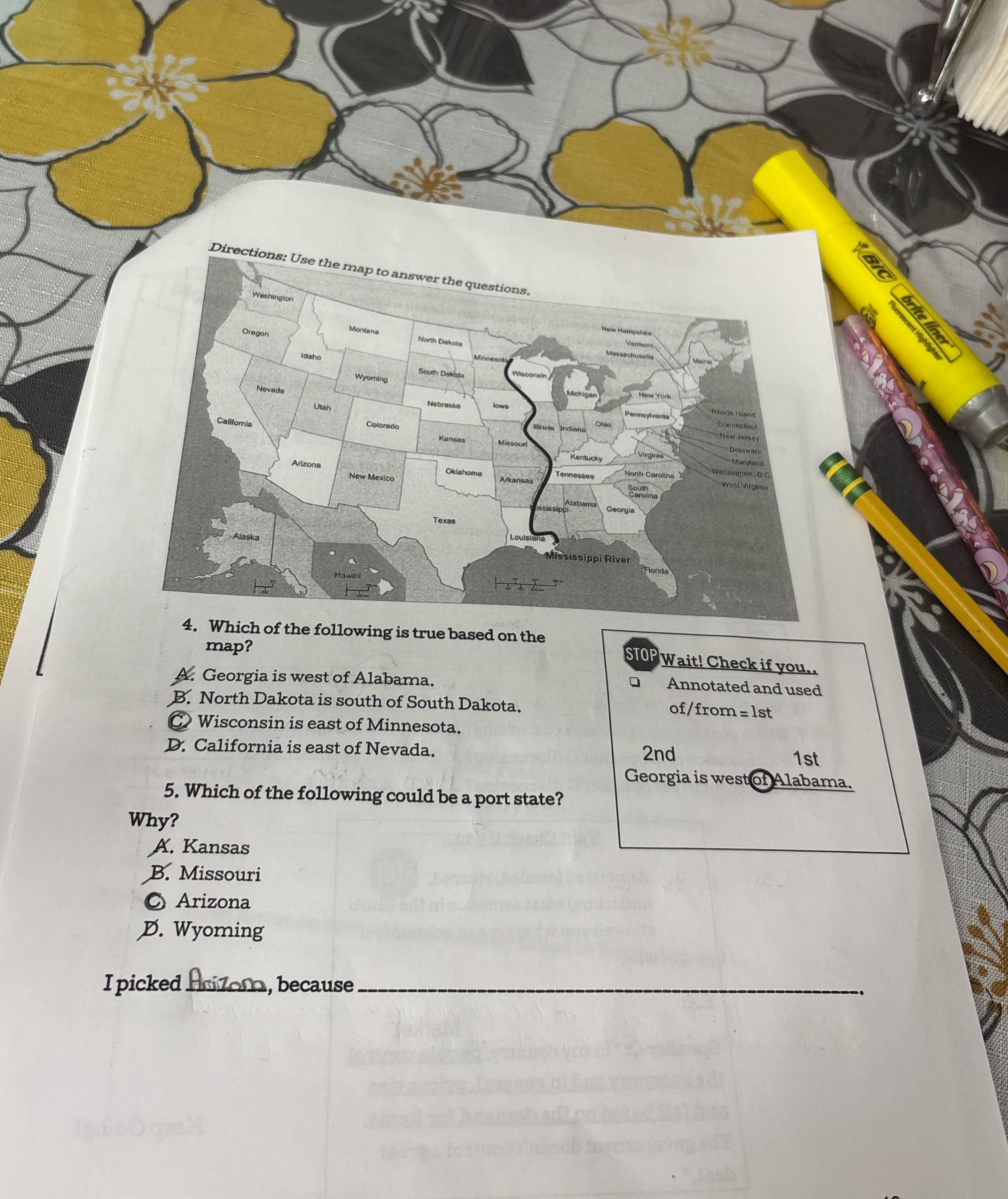 BIC brite liner Directions: Use the map to answer