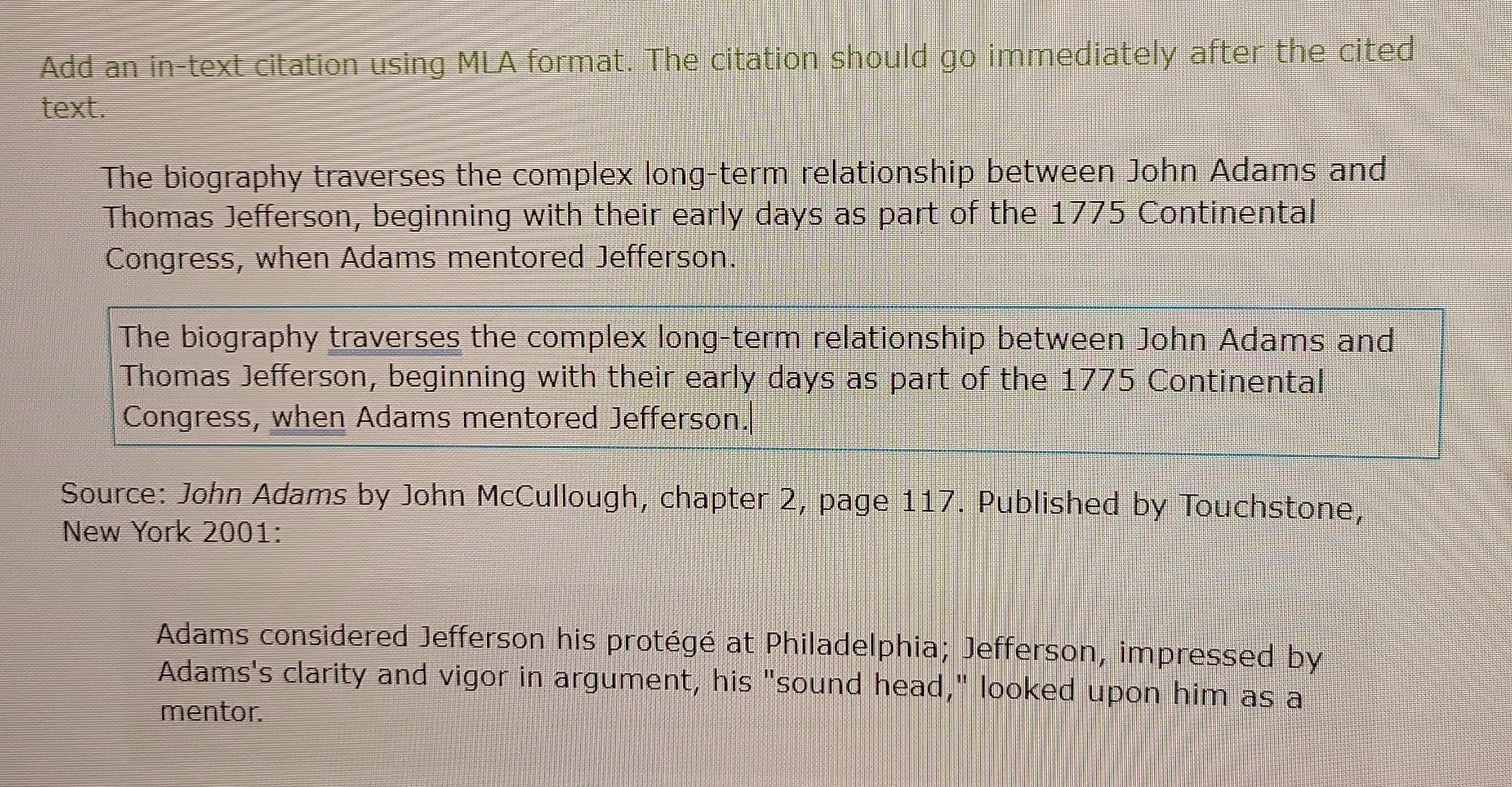 Add an in text citation using MLA format. The