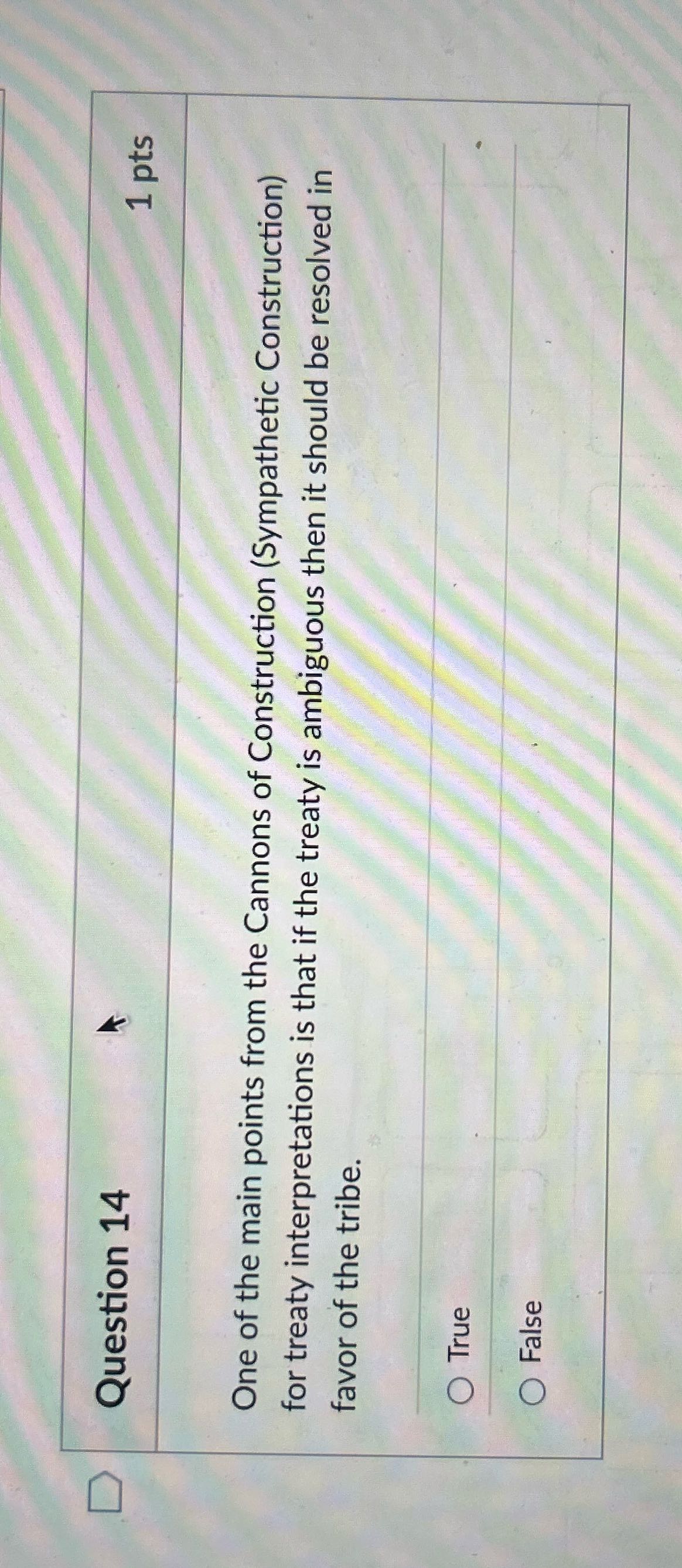 T Question 14 1 pts One of the main points from