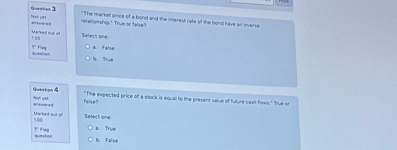 Fide Question 3 Not yet "The market price of a