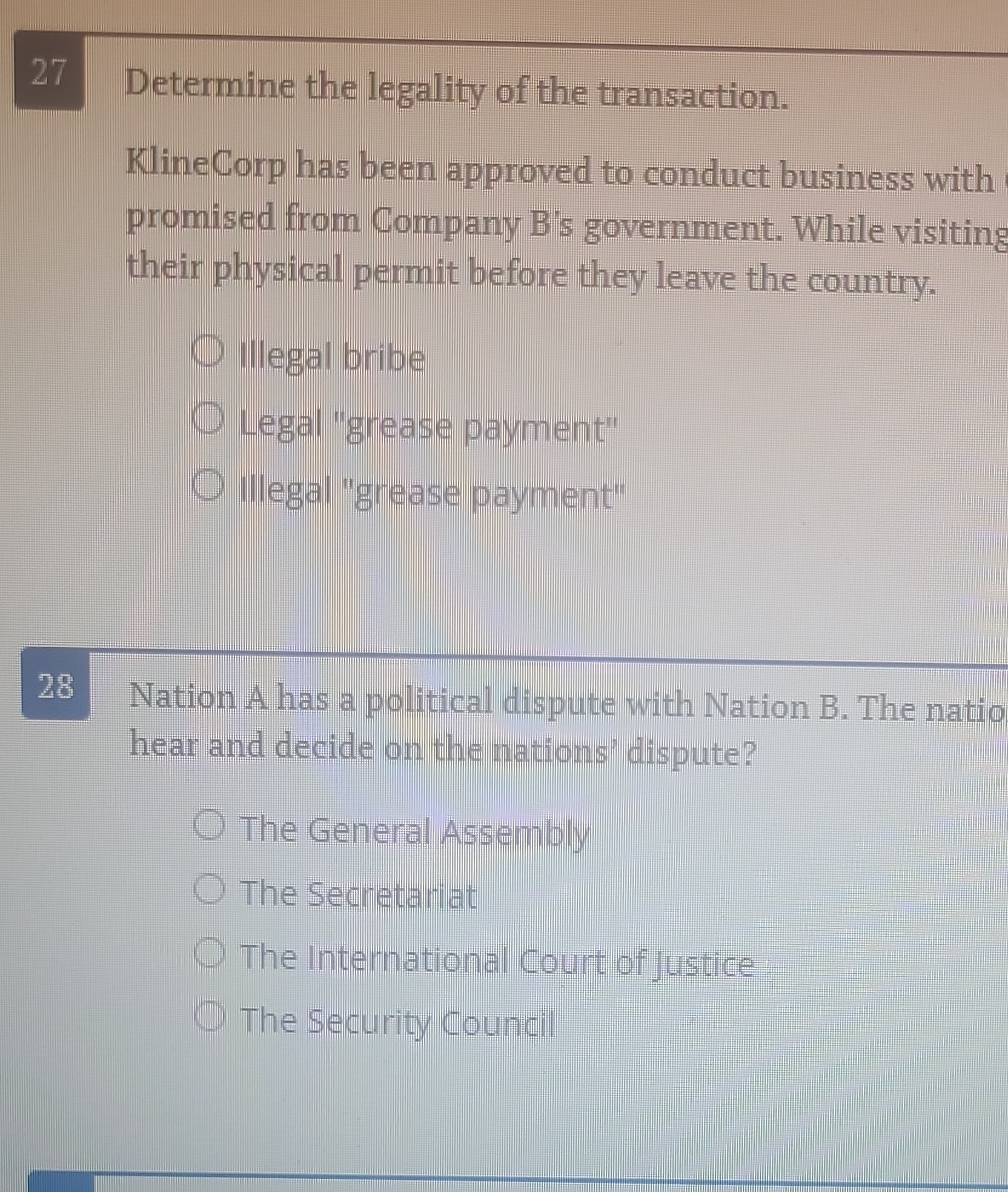 27 Determine the legality of the transaction.