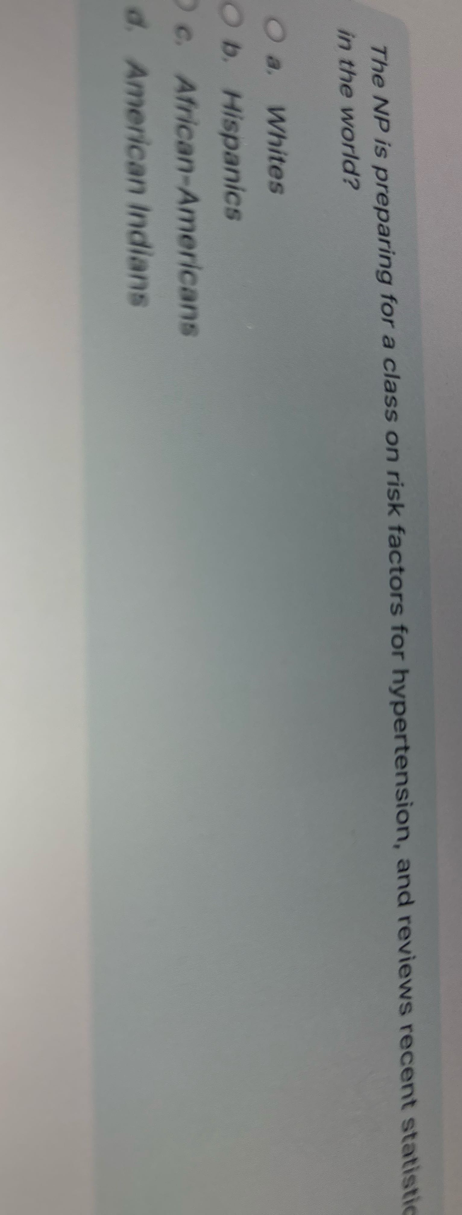 The NP is preparing for a class on risk factors