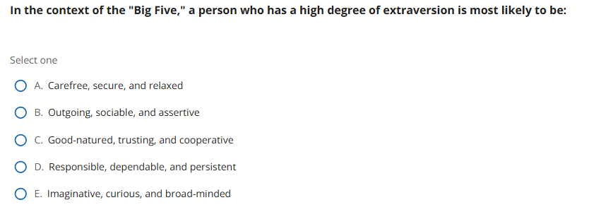 solve In the context of the "Big Five," a person