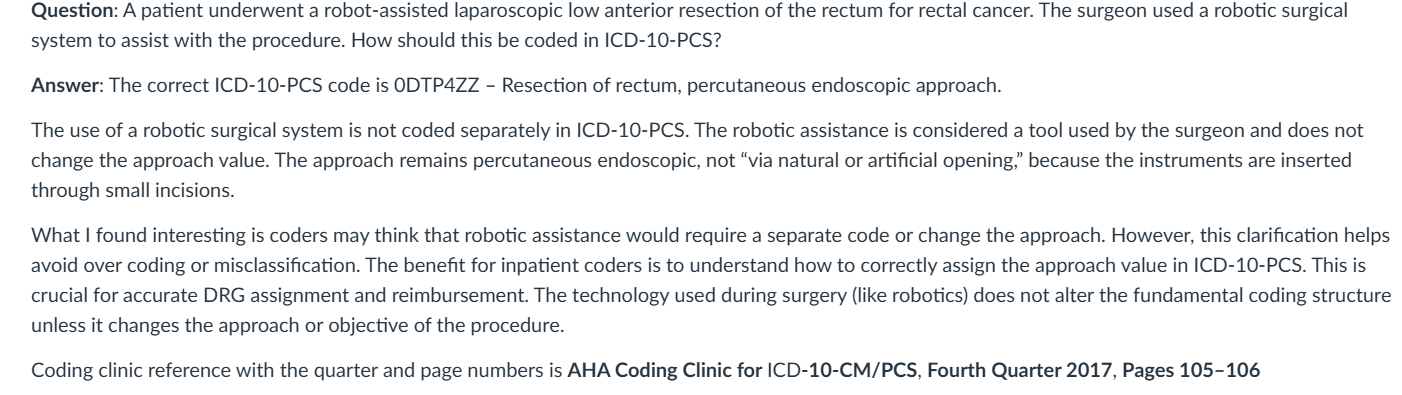 Question: A patient underwent a robot-assisted