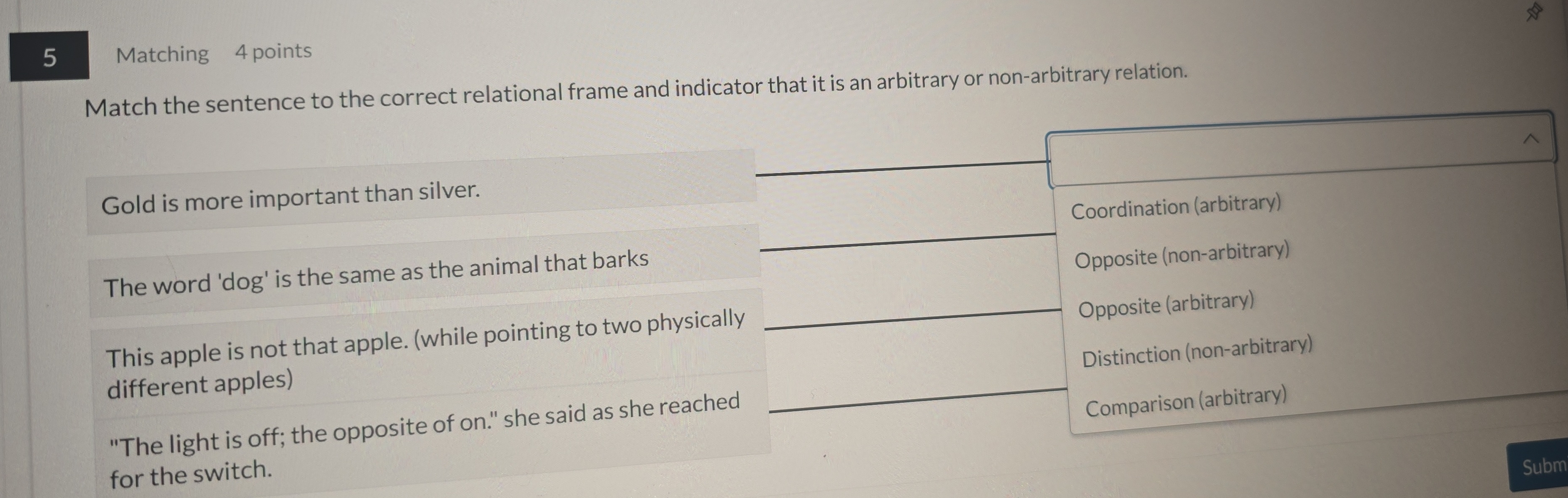 5 Matching 4 points Match the sentence to the