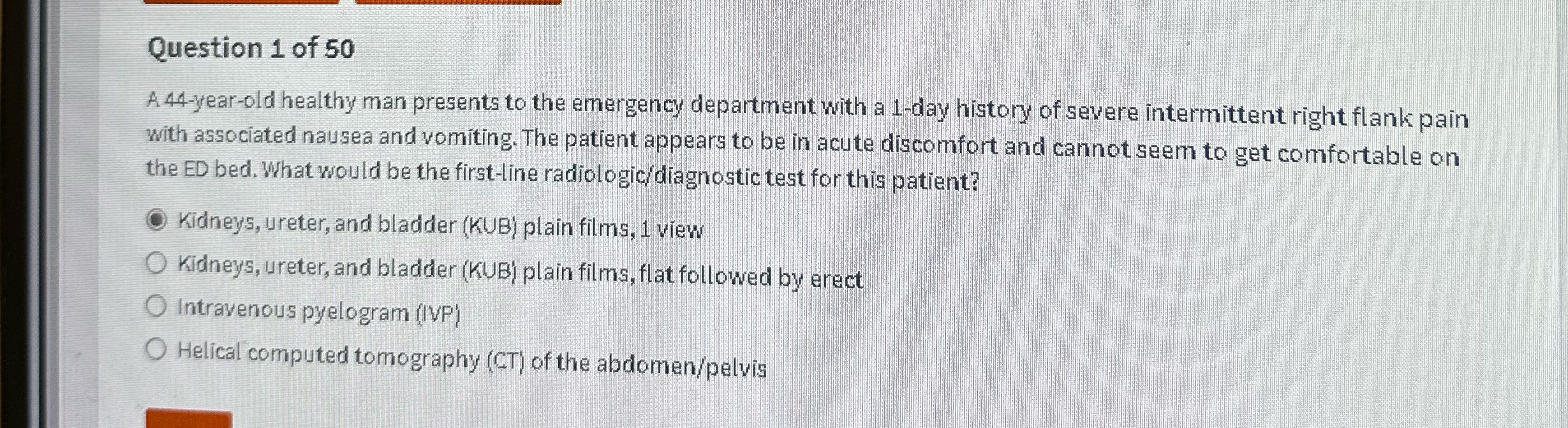 Question 1 of 50 A 44-year-old healthy man