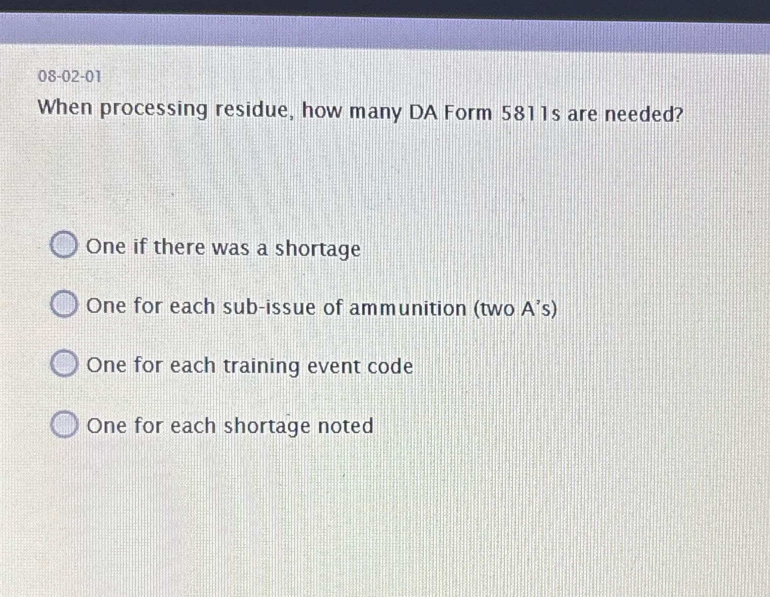 Army ammo handling question 08-02-01 When