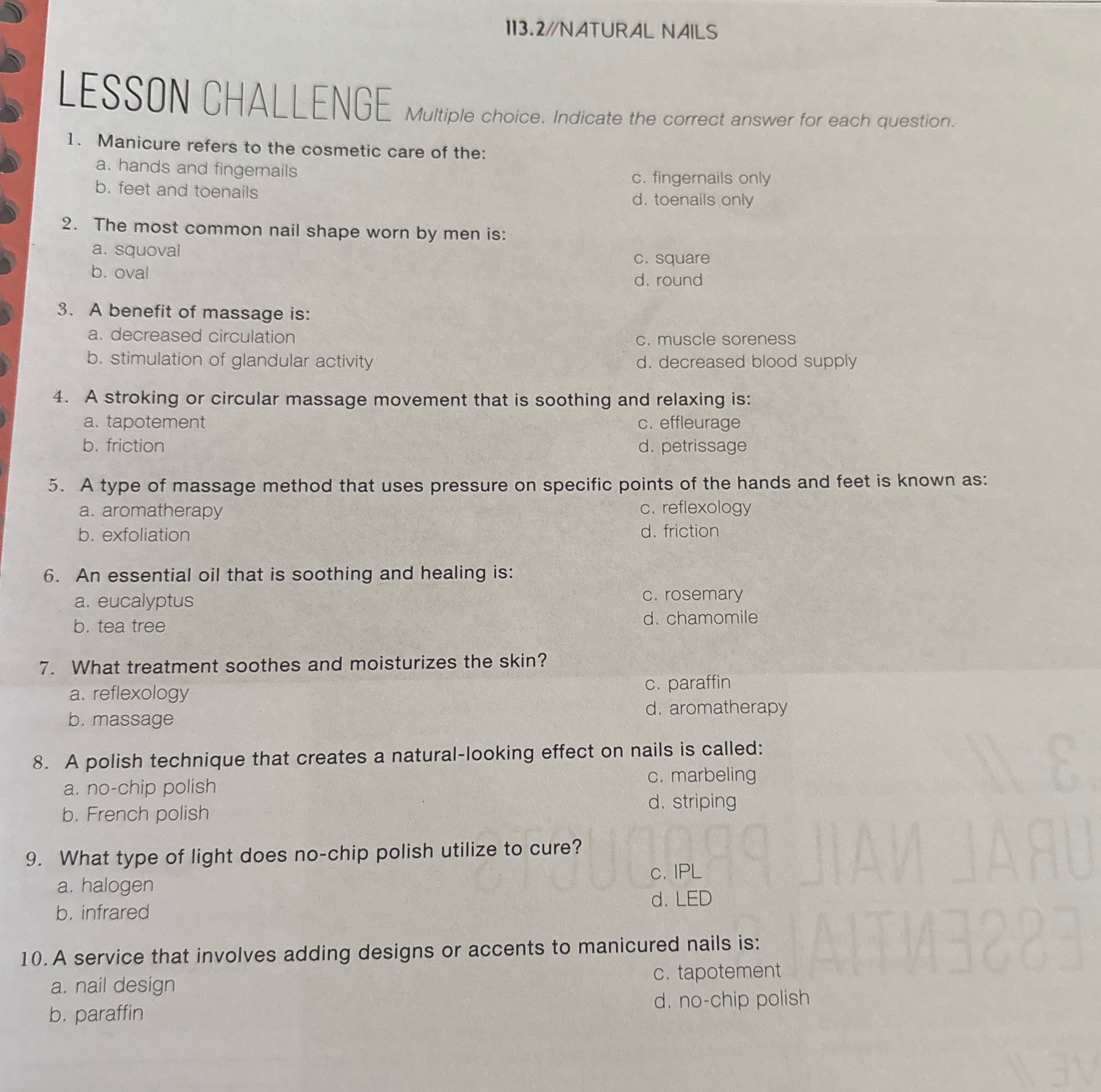 113.2//NATURAL NAILS LESSON CHALLENGE Multiple