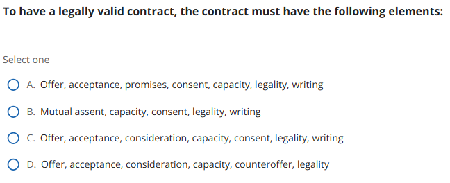 solve To have a legally valid contract, the