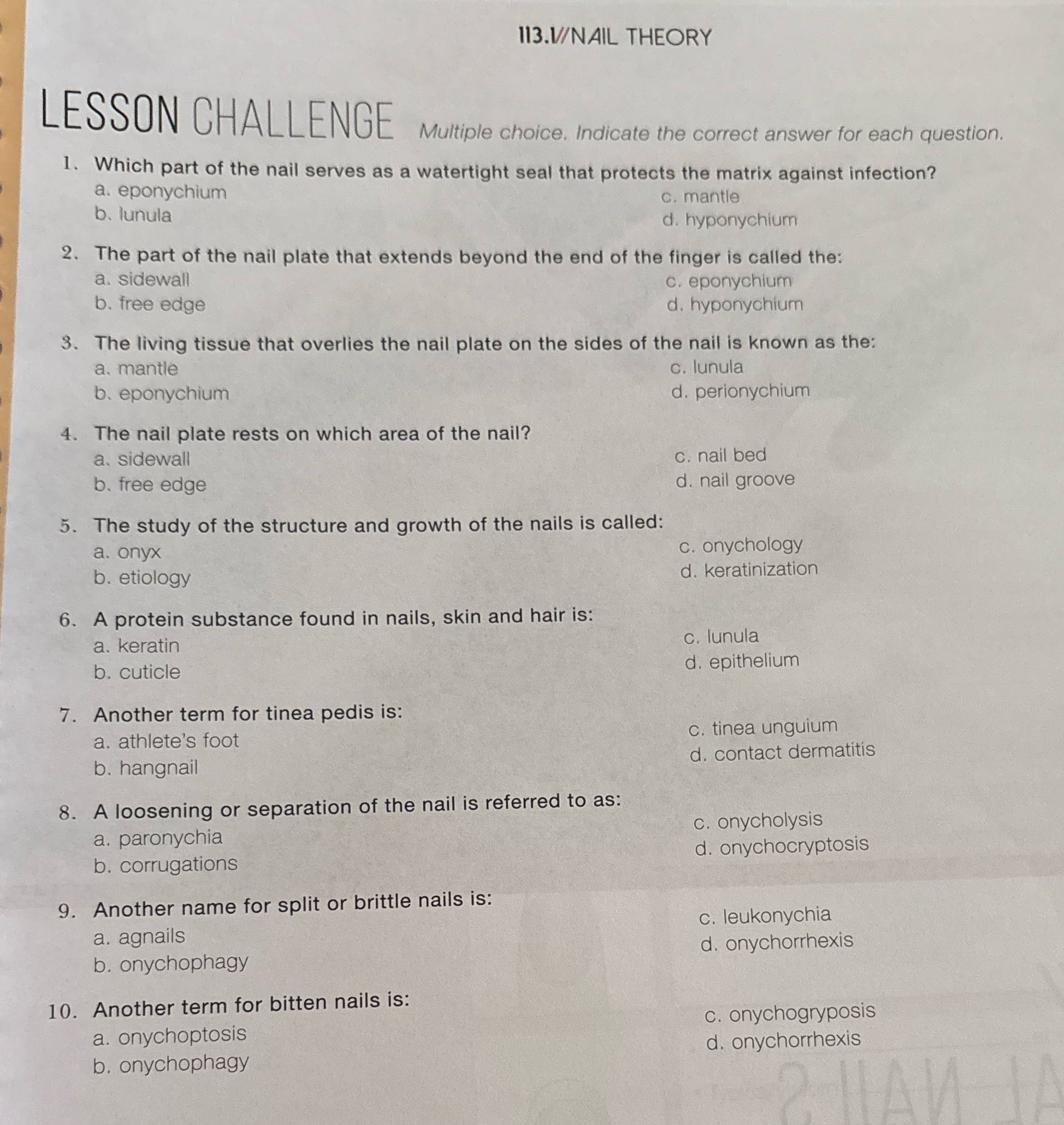 113.V/NAIL THEORY LESSON CHALLENGE Multiple