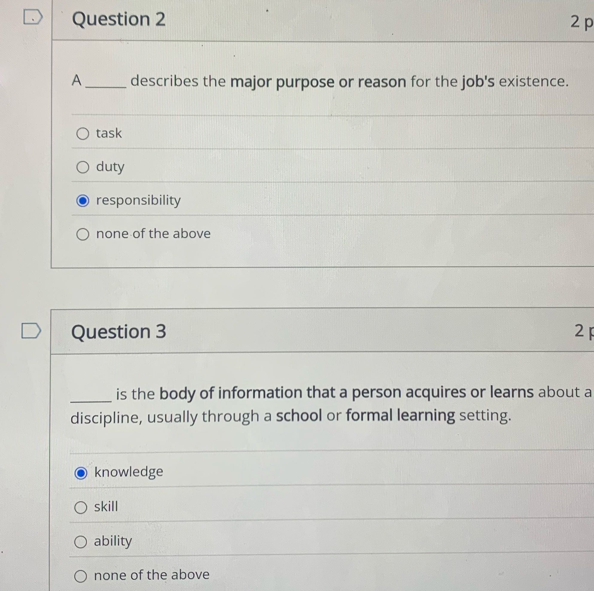 Question 2 2 p A describes the major purpose or