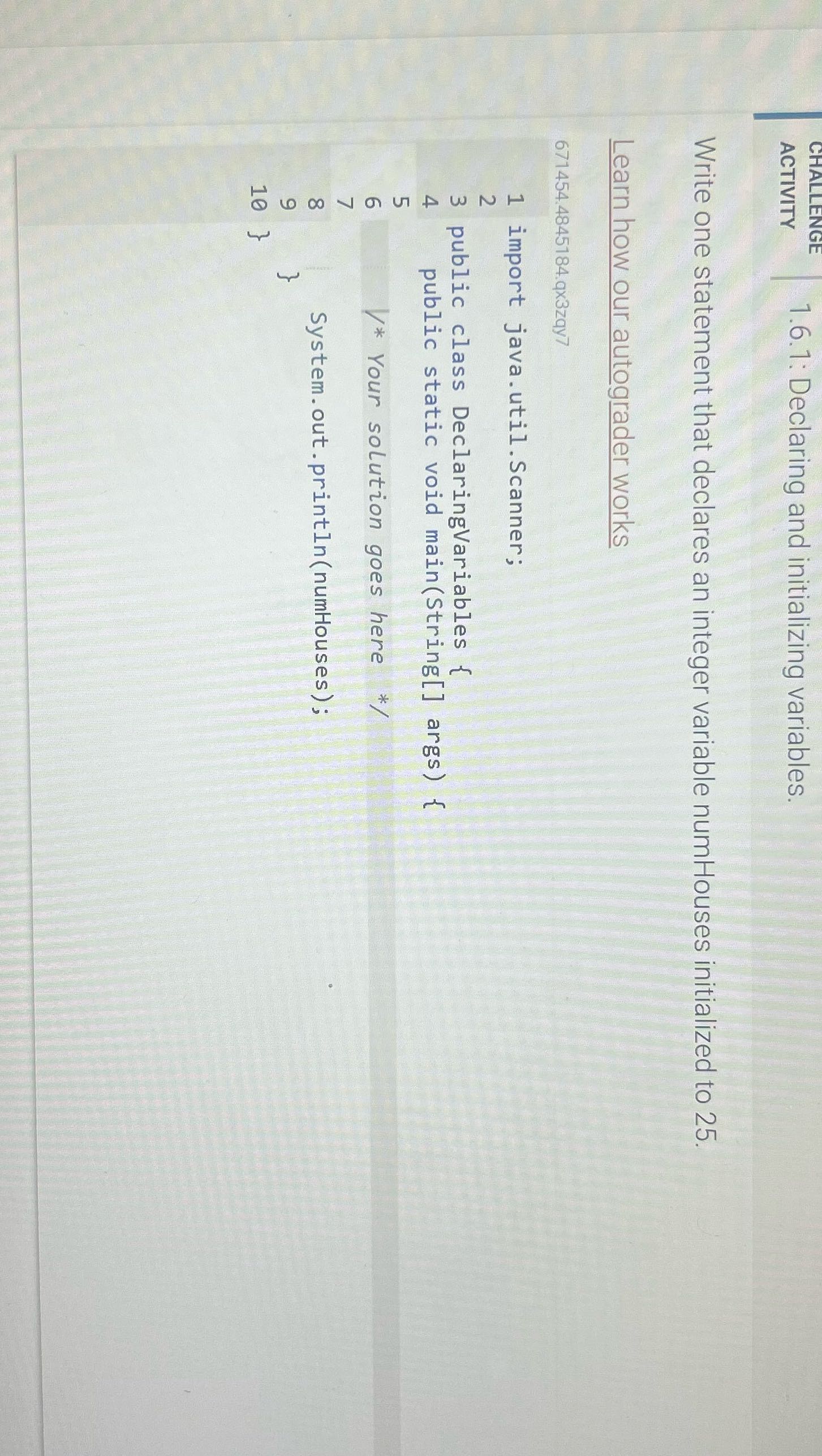 LENGE ACTIVITY 1.6.1: Declaring and initializing