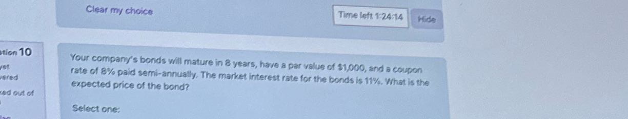 Clear my choice Time left 1:24:14 Hide tion 10